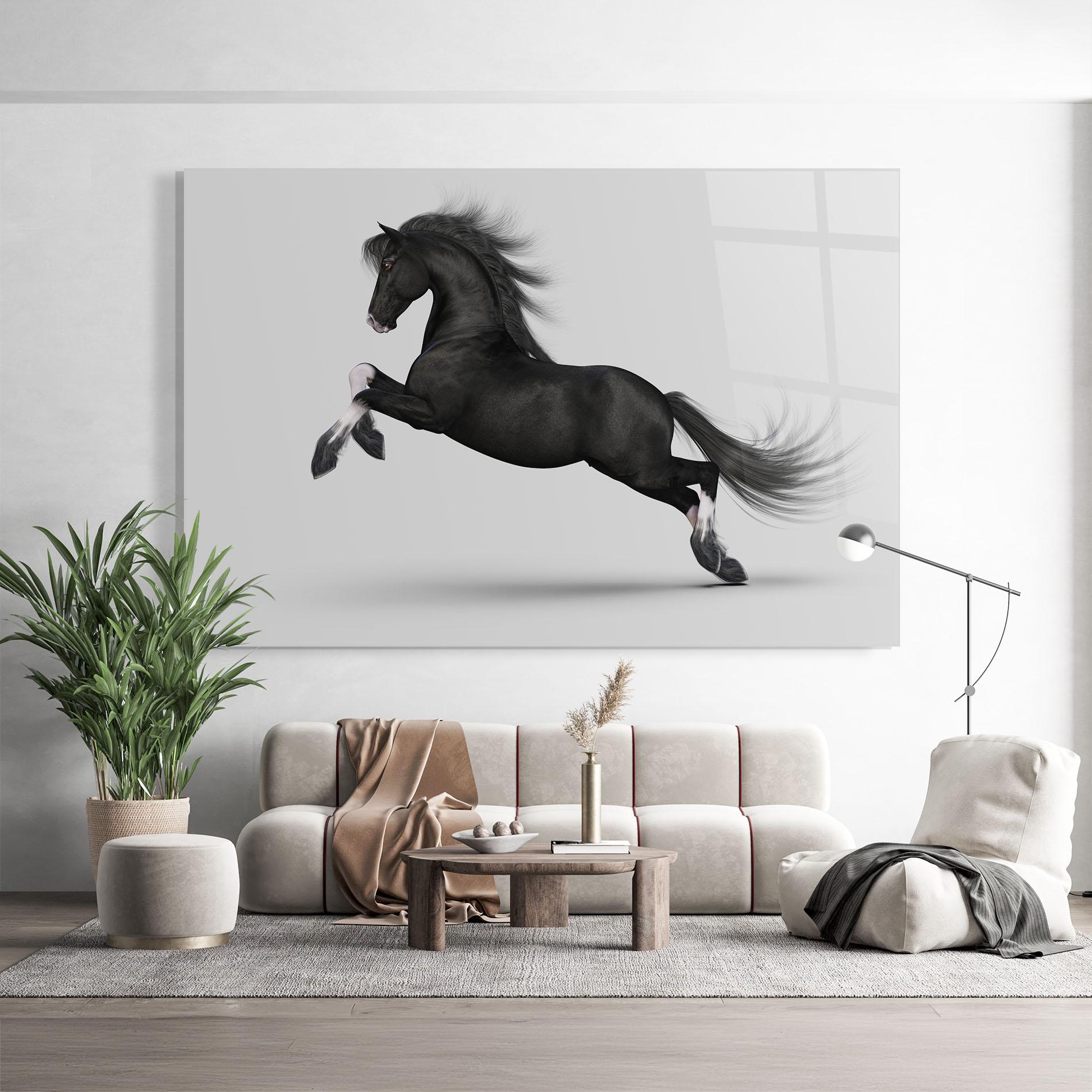 Glasbild Black Horse Galloping mockup 9