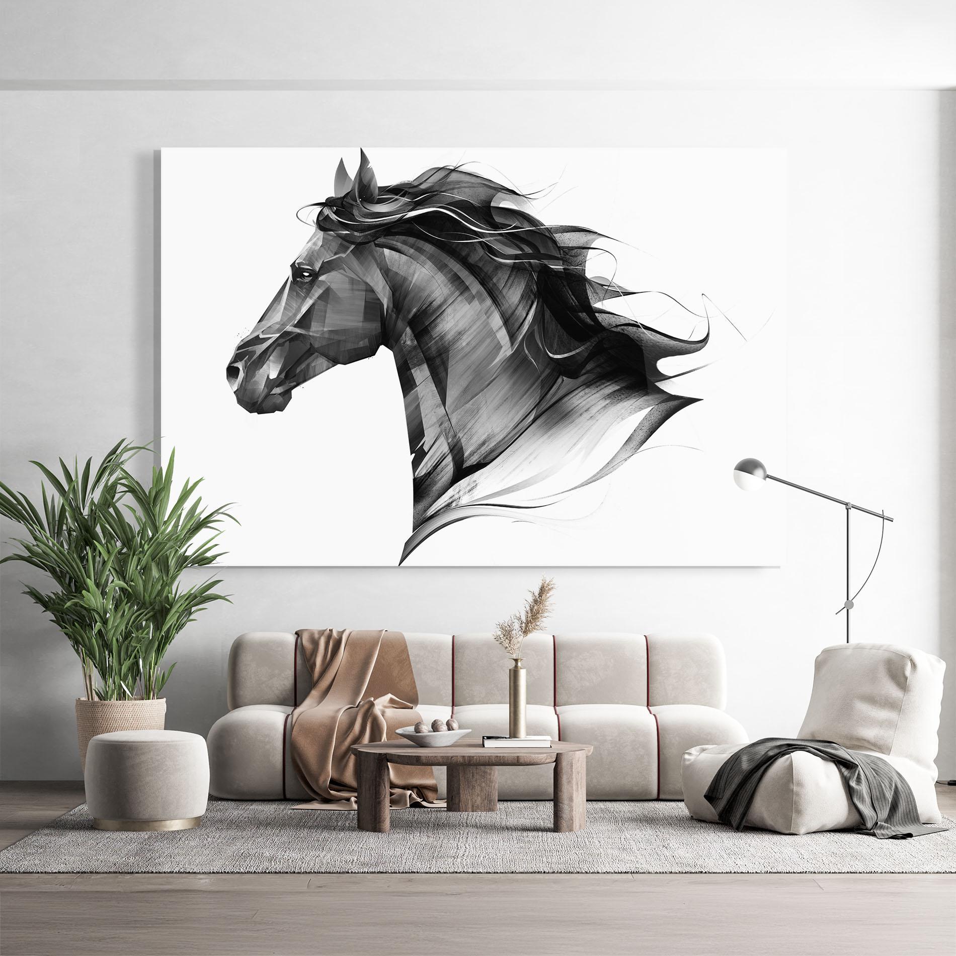 Glasbild Black Portrait Horse mockup 9