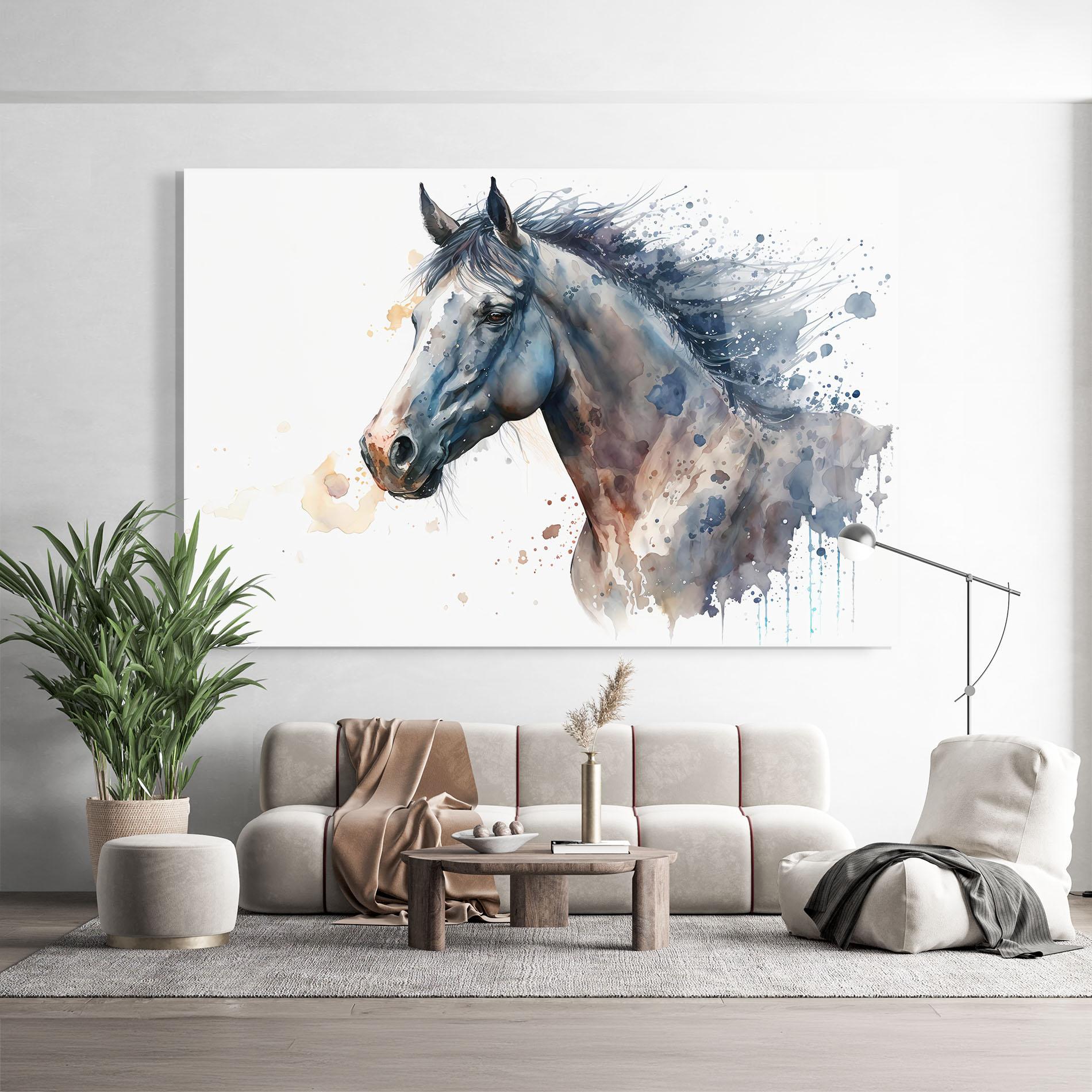 Glasbild Blue Horse Painting mockup 9