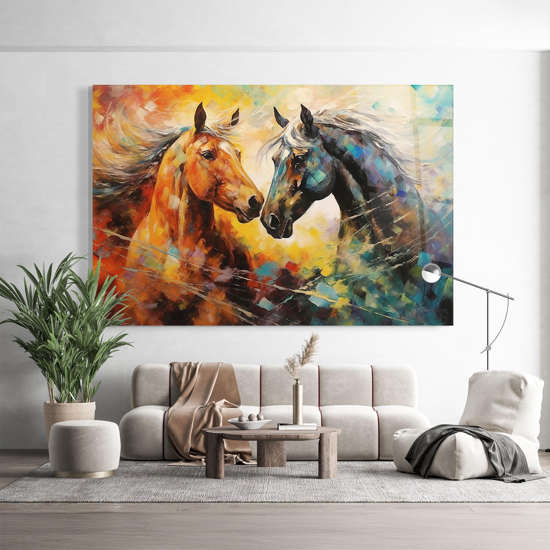 Glasbild Brown Black Horses mockup 9