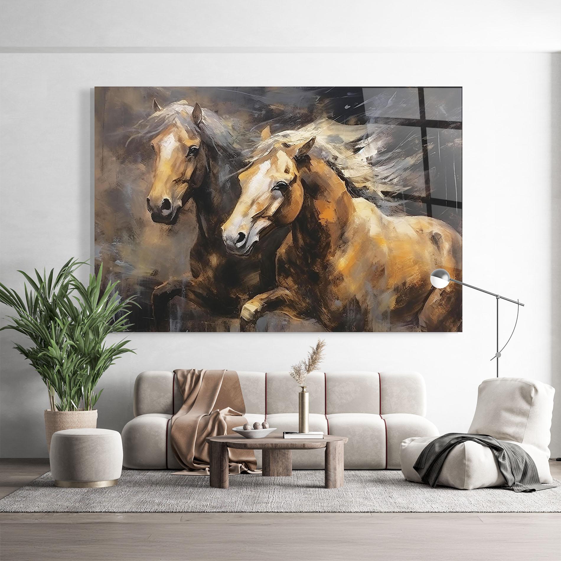 Glasbild Brown Horses Running mockup 9