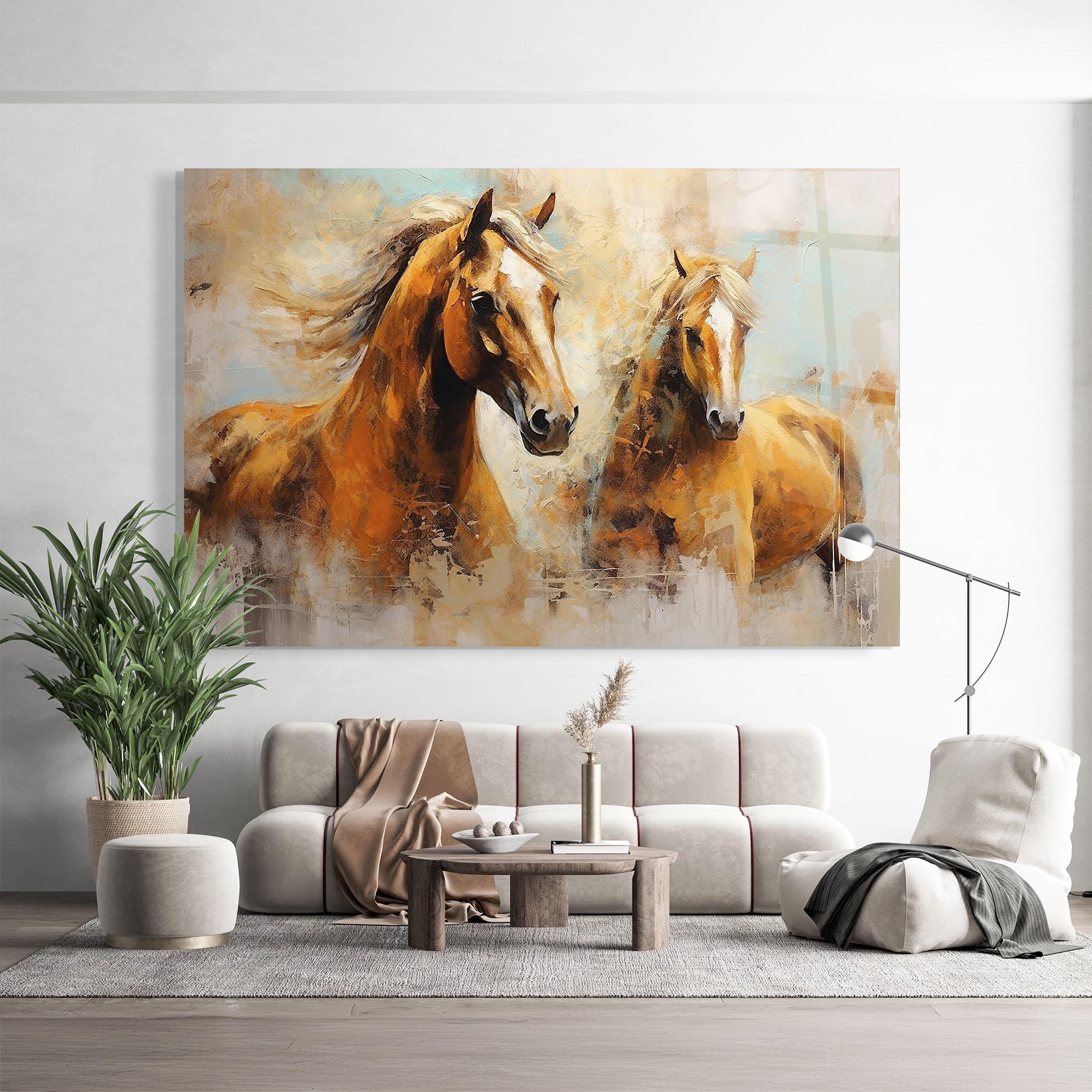 Glasbild Brown Horses Staying mockup 9