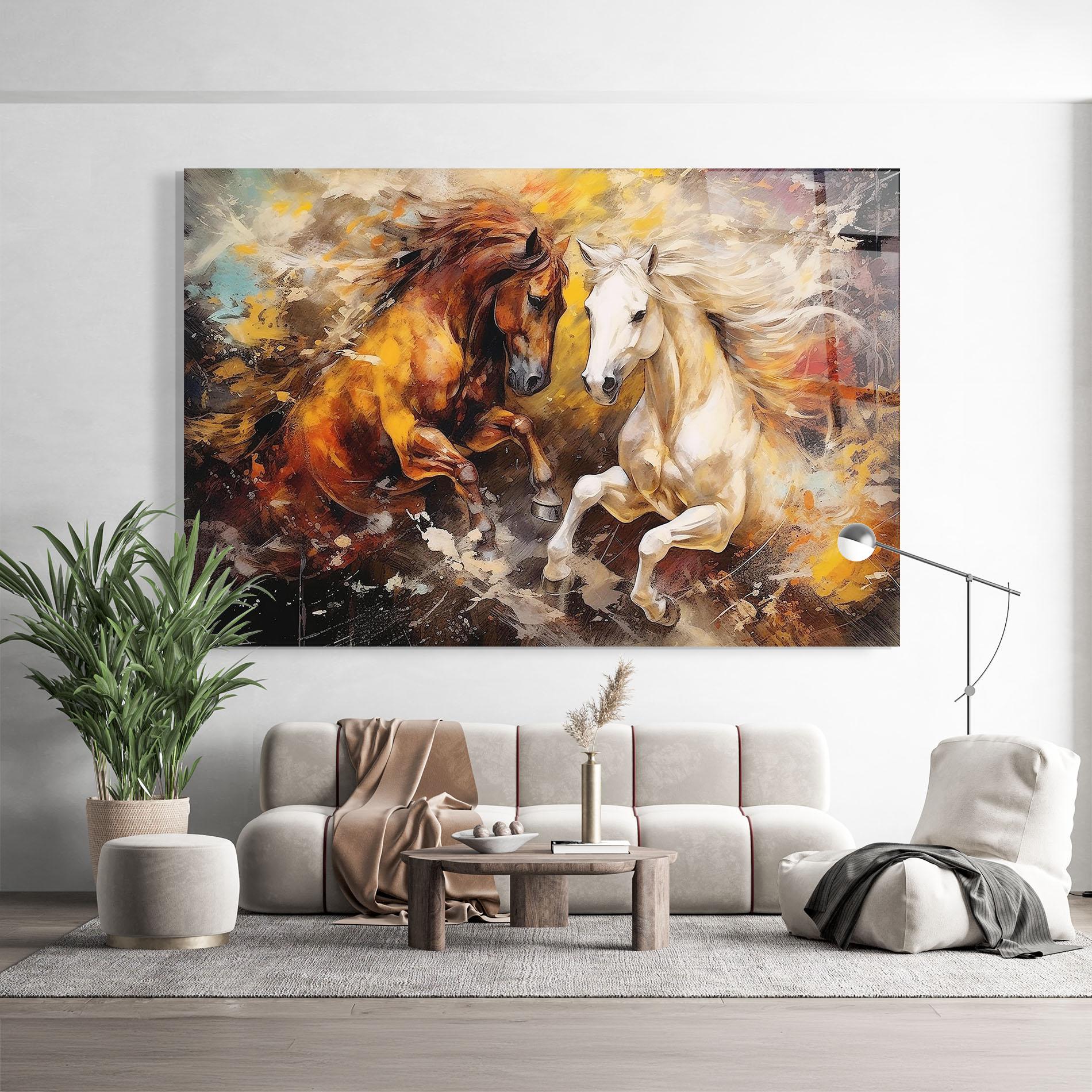 Glasbild Brown White Horses mockup 9