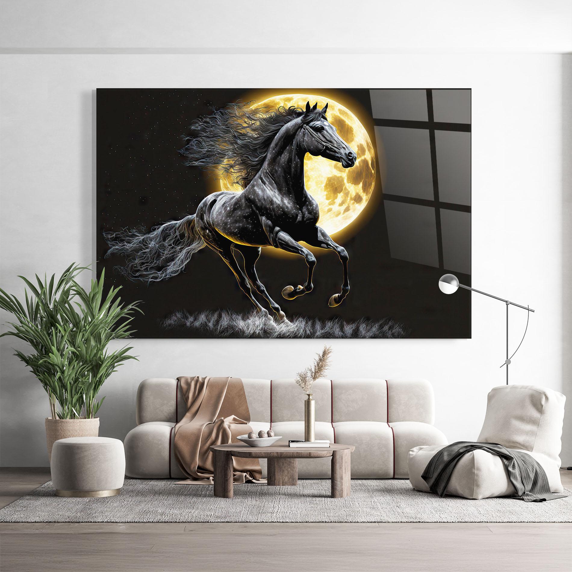 Glasbild Gold Moon Horse mockup 9