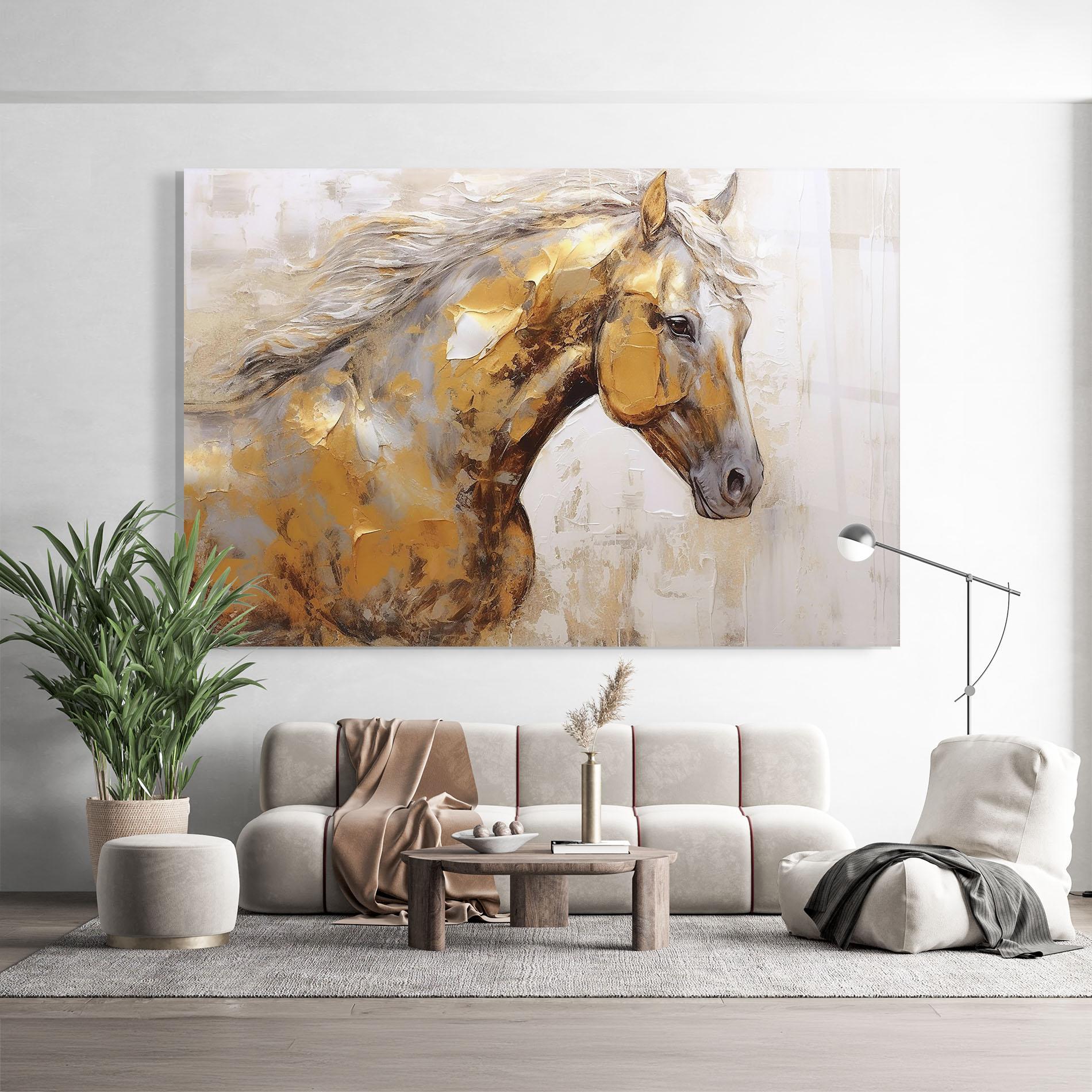 Glasbild Gold Texture Horse mockup 9