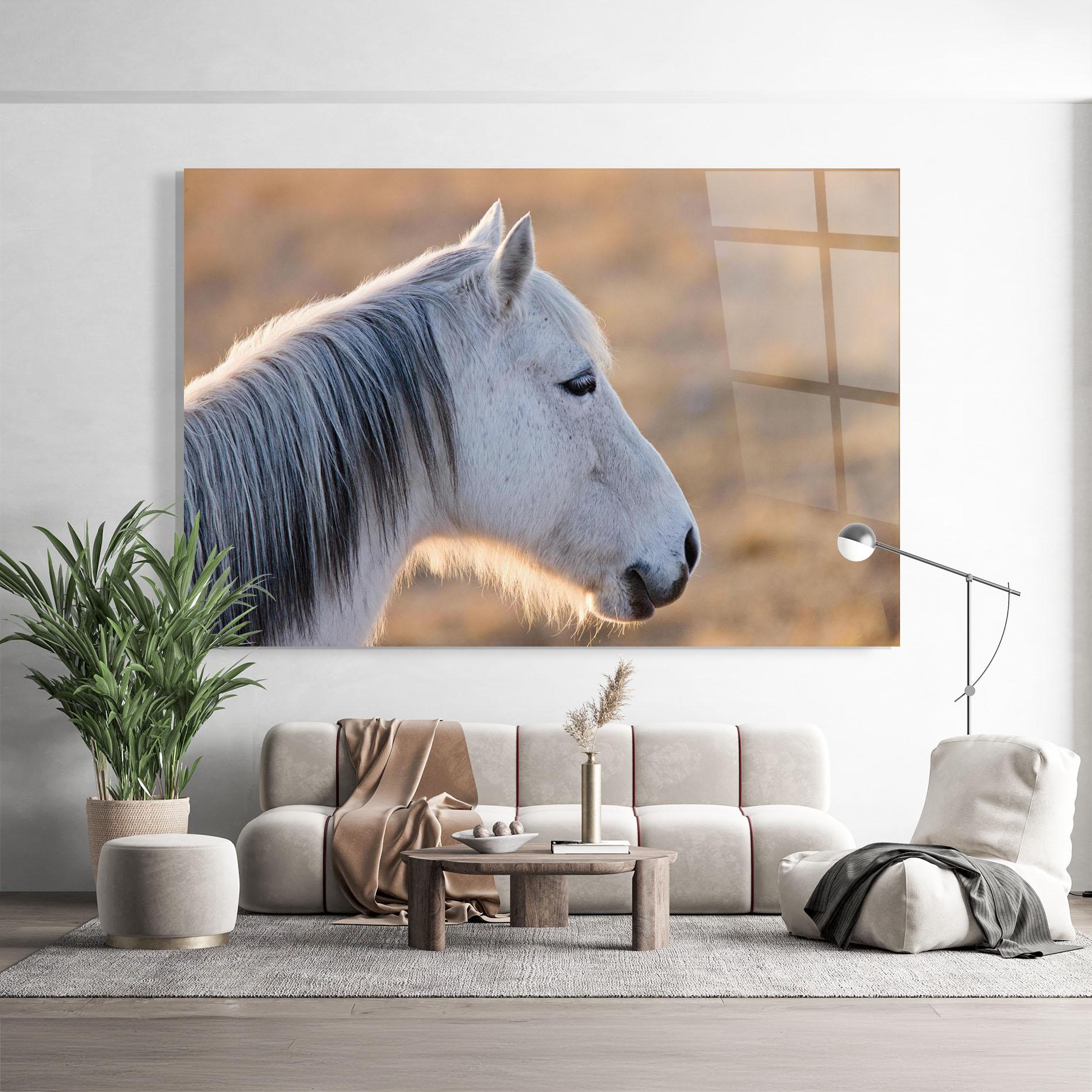 Glasbild Light Gray Horse Looking mockup 9