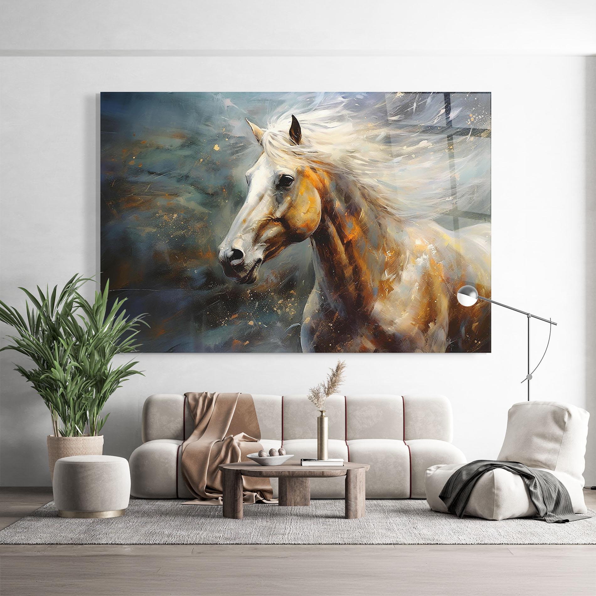 Glasbild White Hair Horse mockup 9
