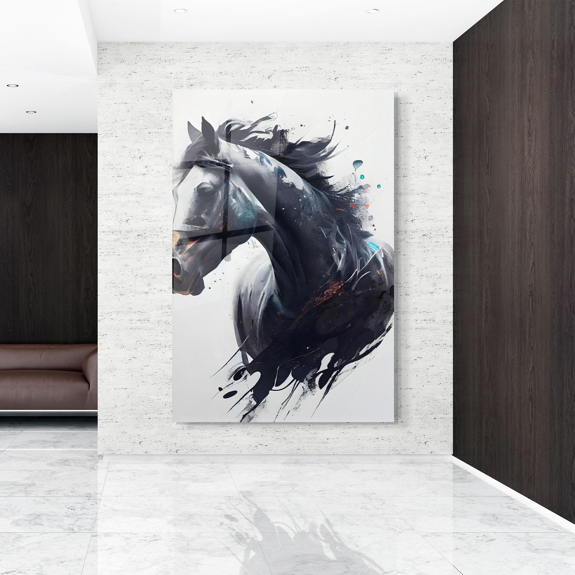 Glasbild Black Paint Horse mockup 9