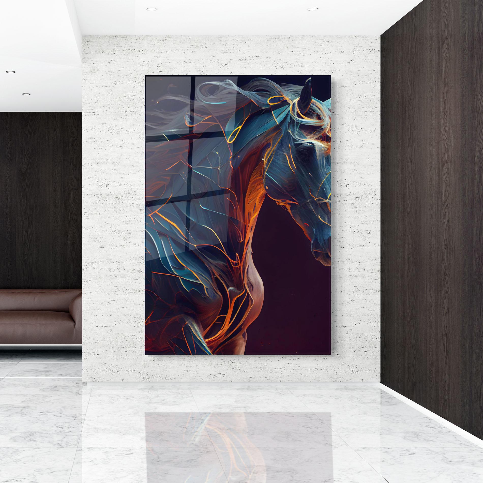 Glasbild Fire Lines Horse mockup 9