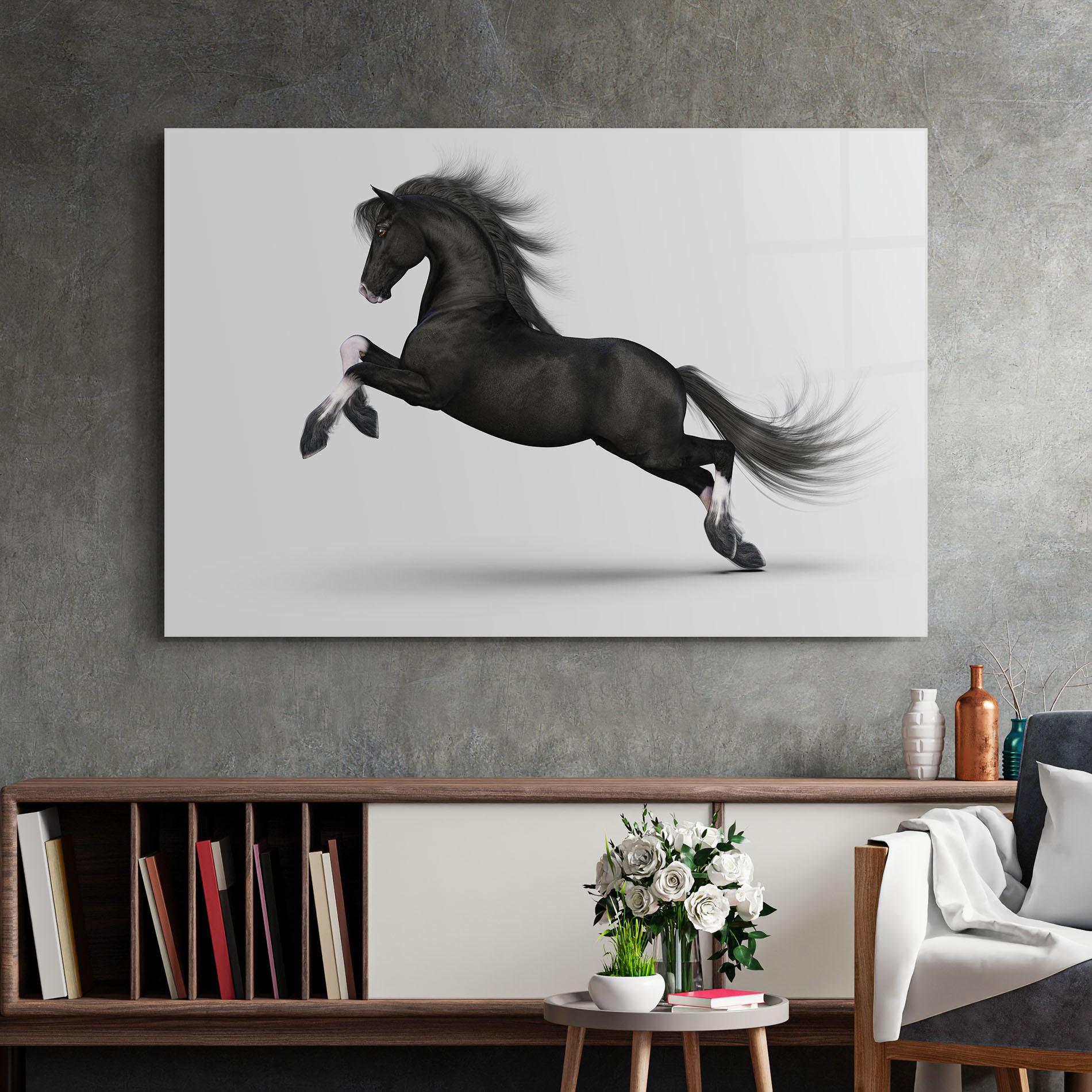 Glasbild Black Horse Galloping mockup 2