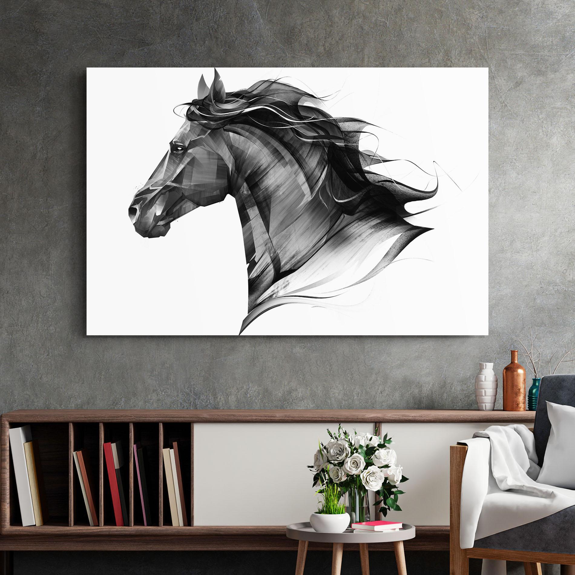 Glasbild Black Portrait Horse mockup 2