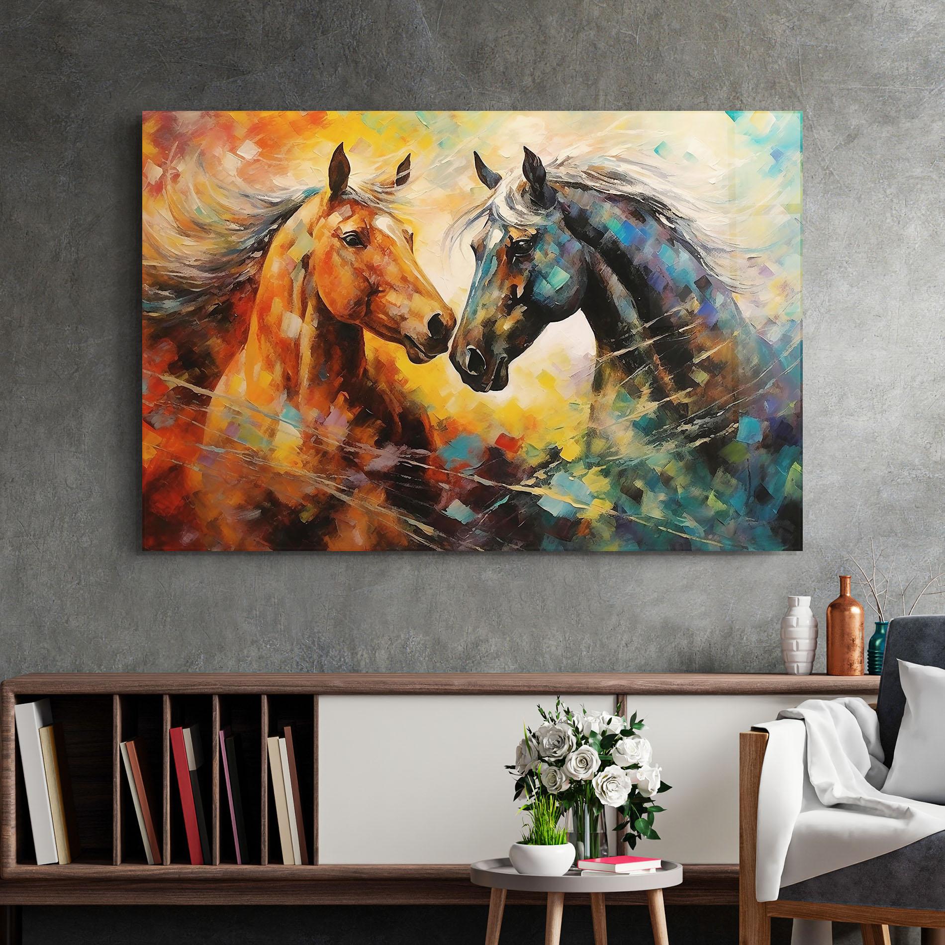 Glasbild Brown Black Horses mockup 2