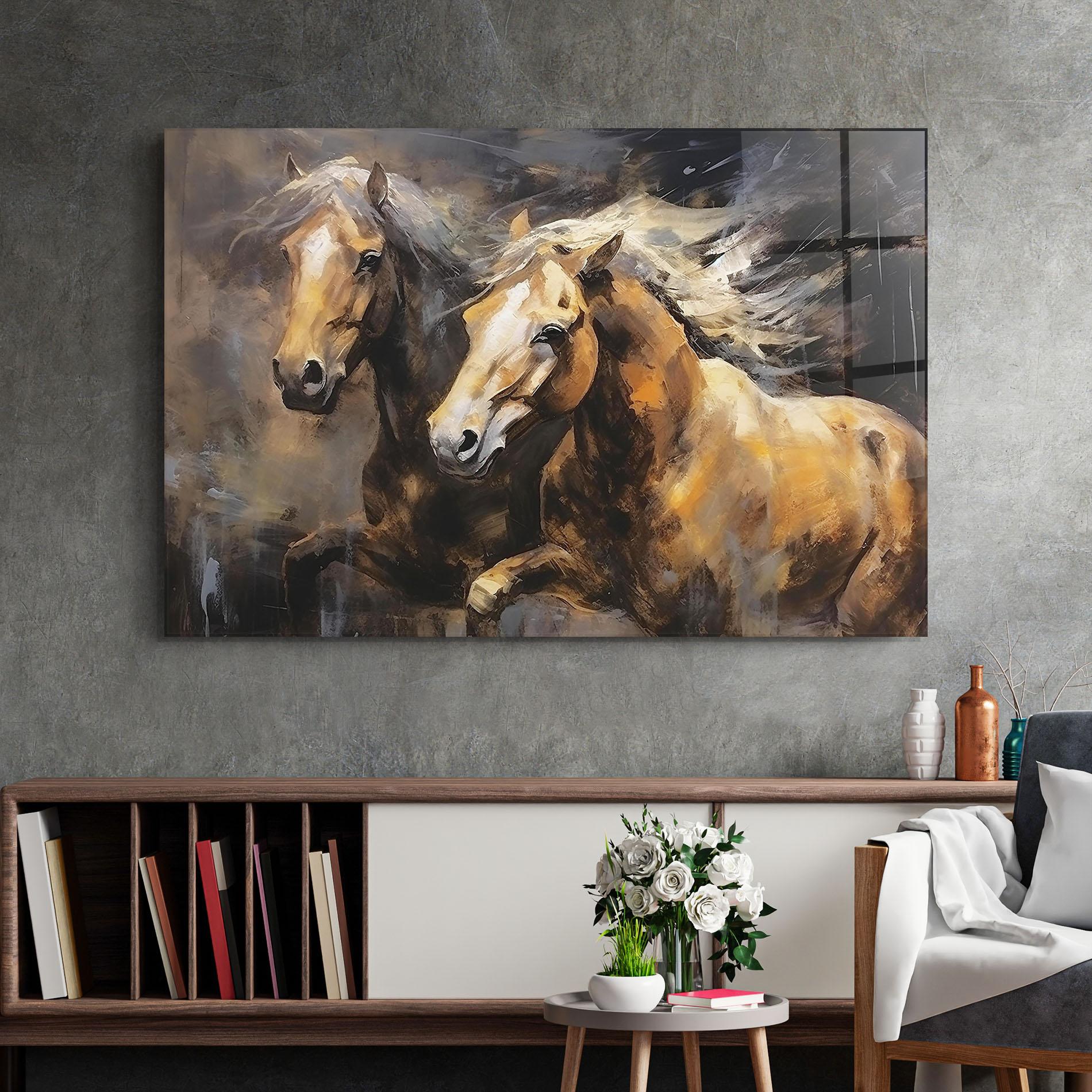 Glasbild Brown Horses Running mockup 2