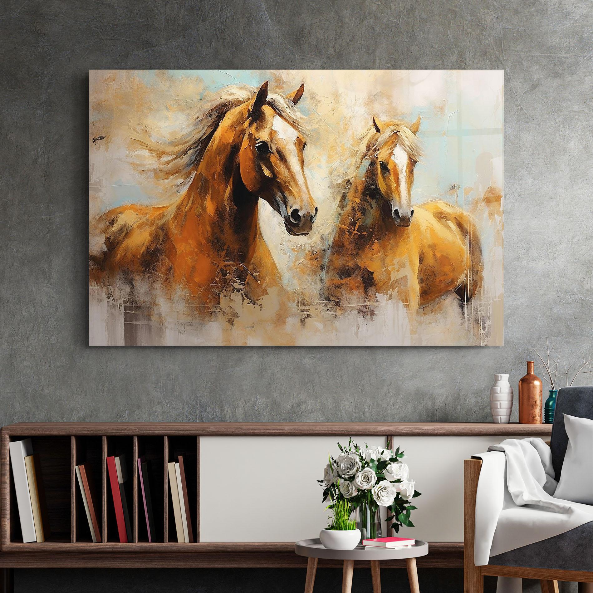 Glasbild Brown Horses Staying mockup 2