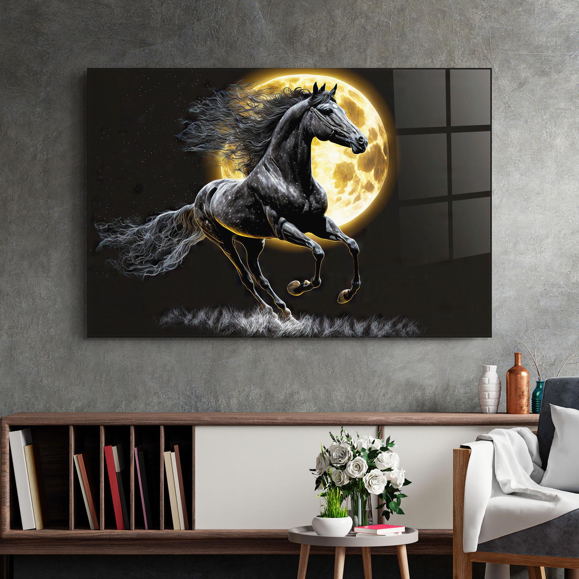Glasbild Gold Moon Horse mockup 2