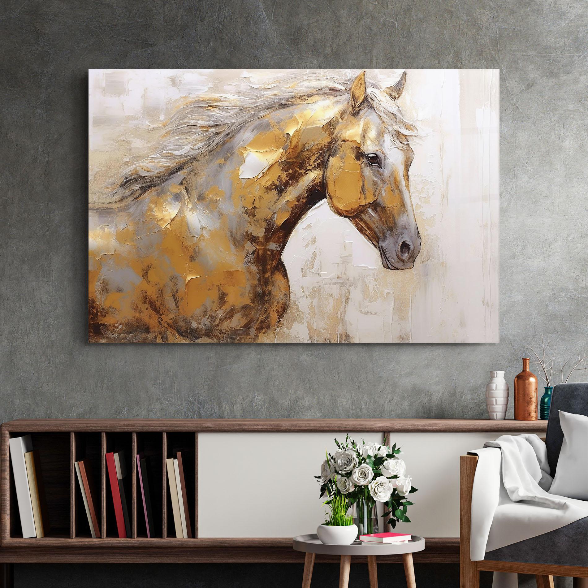 Glasbild Gold Texture Horse mockup 2