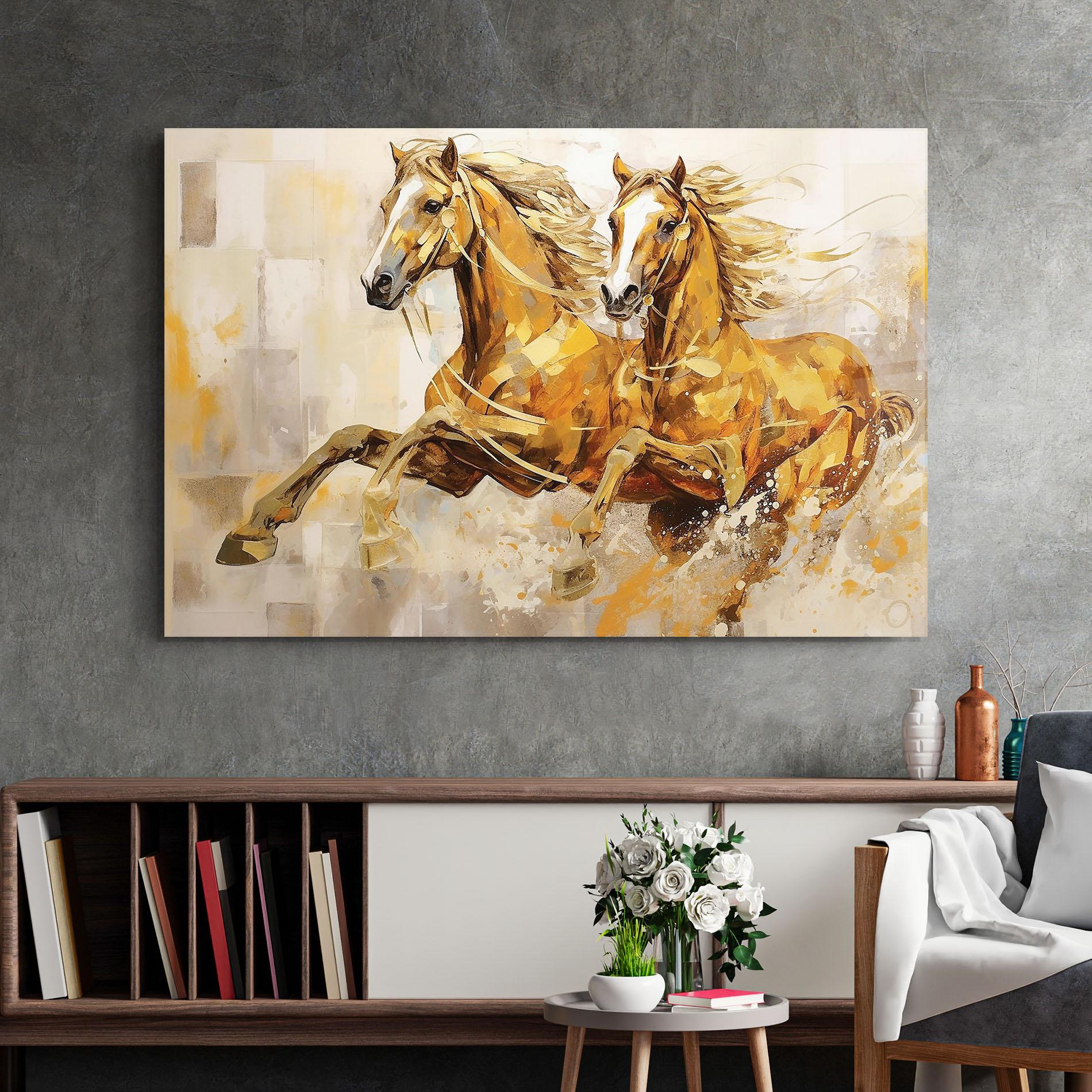 Glasbild Light Brown Horses Running mockup 2