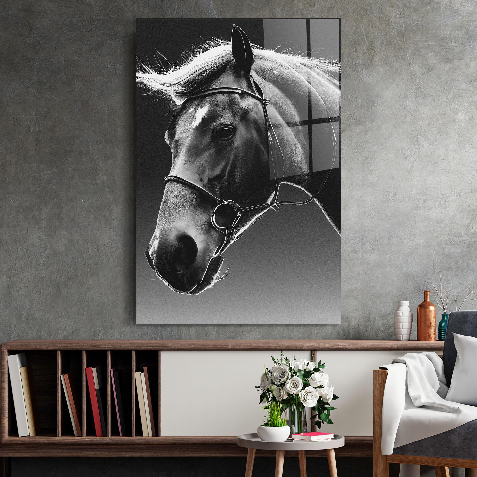 Glasbild Black Horse Profile mockup 2