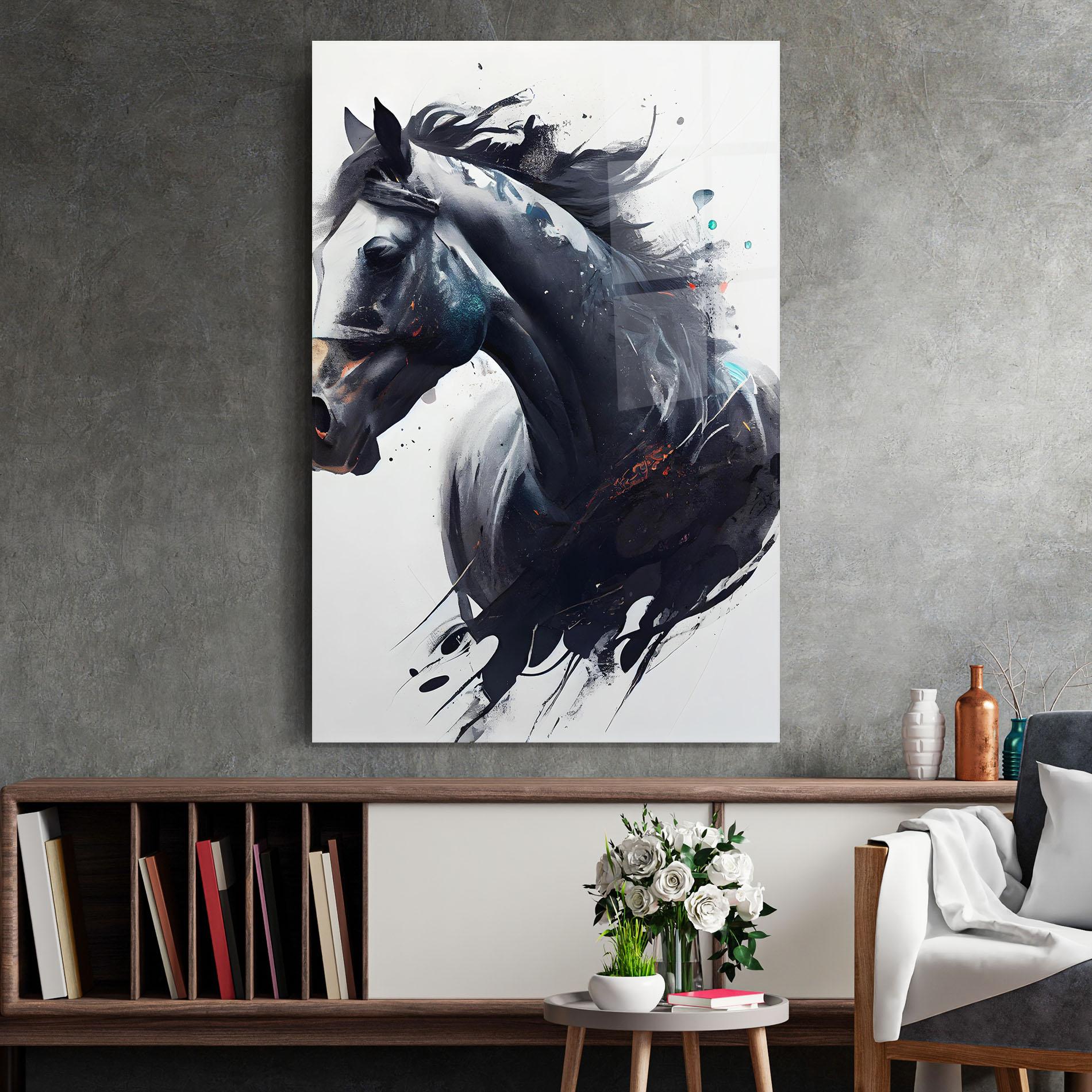 Glasbild Black Paint Horse mockup 2