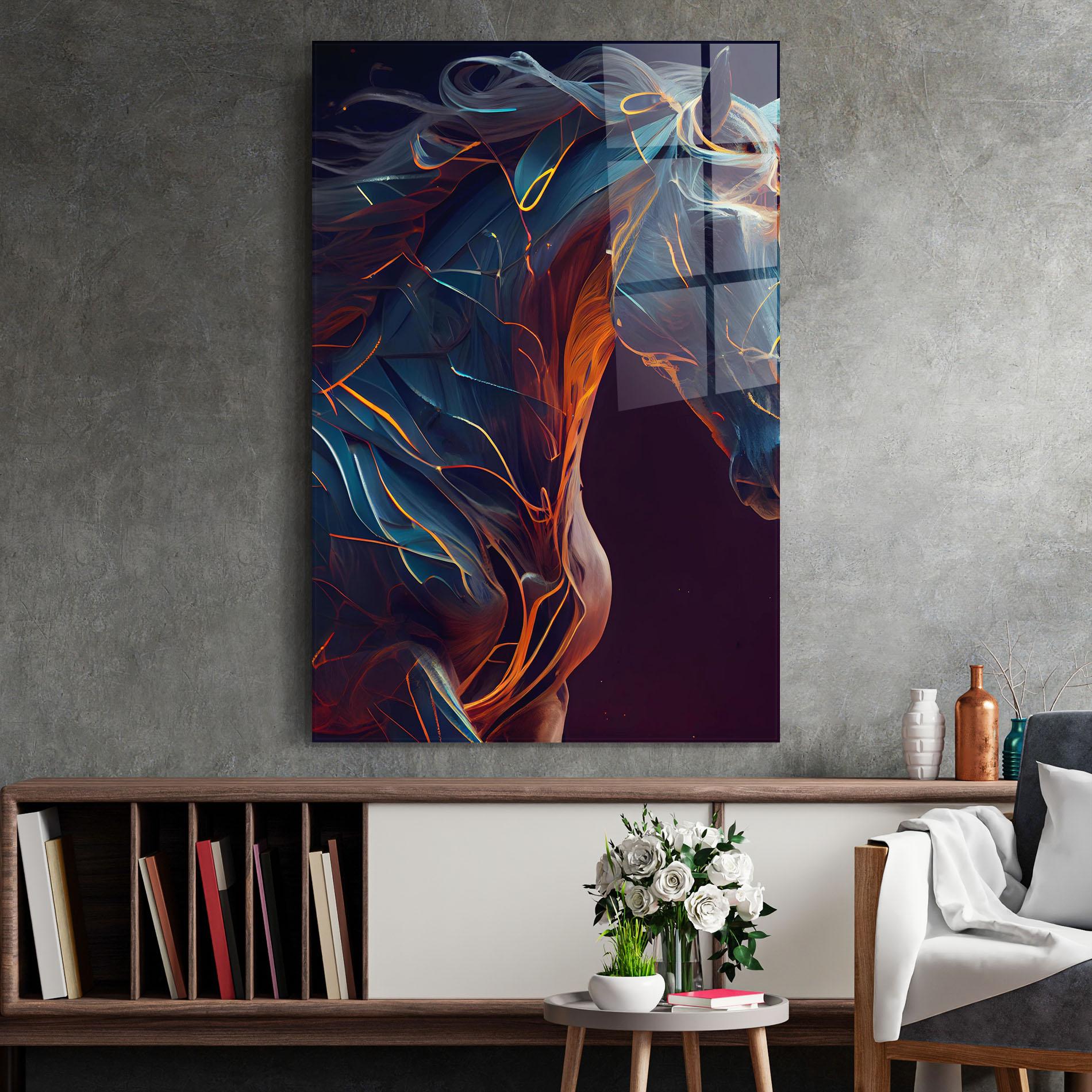 Glasbild Fire Lines Horse mockup 2