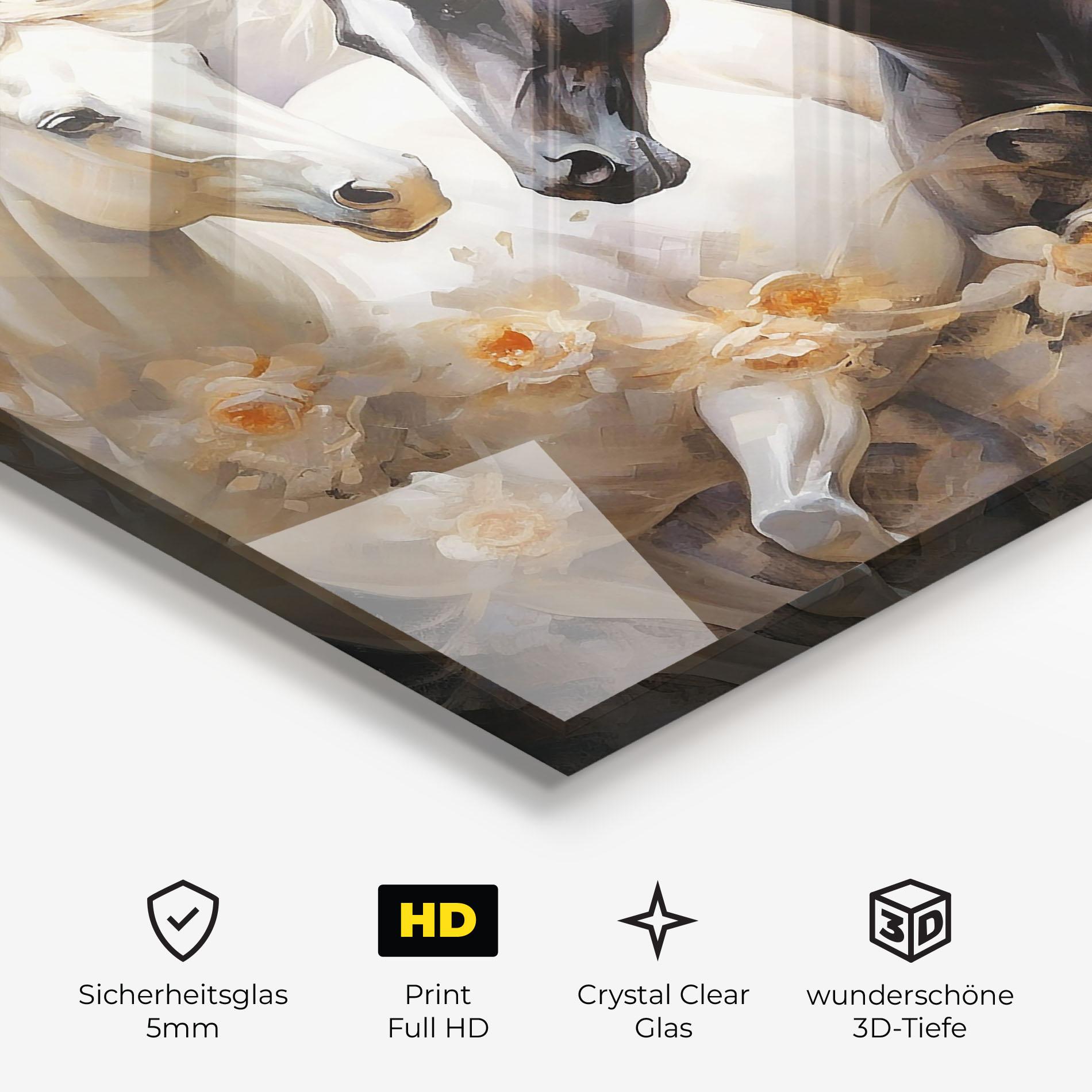 Glasbild Black And White Horses mockup 3