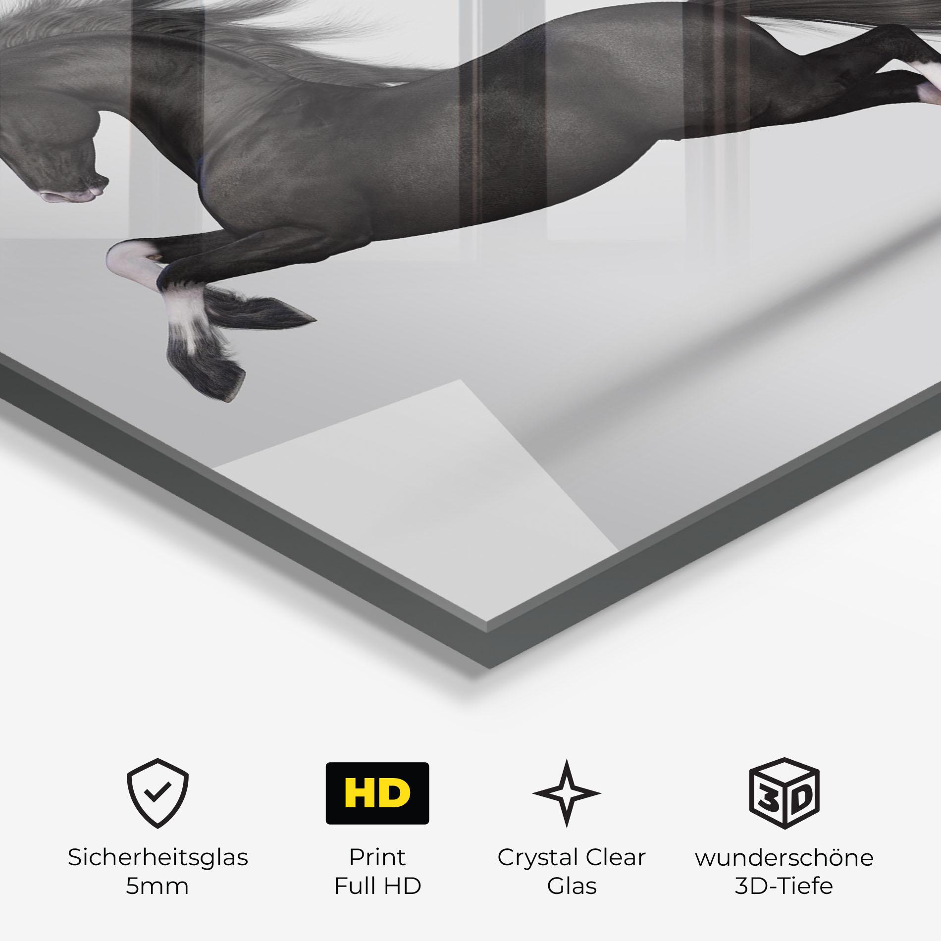 Glasbild Black Horse Galloping mockup 3