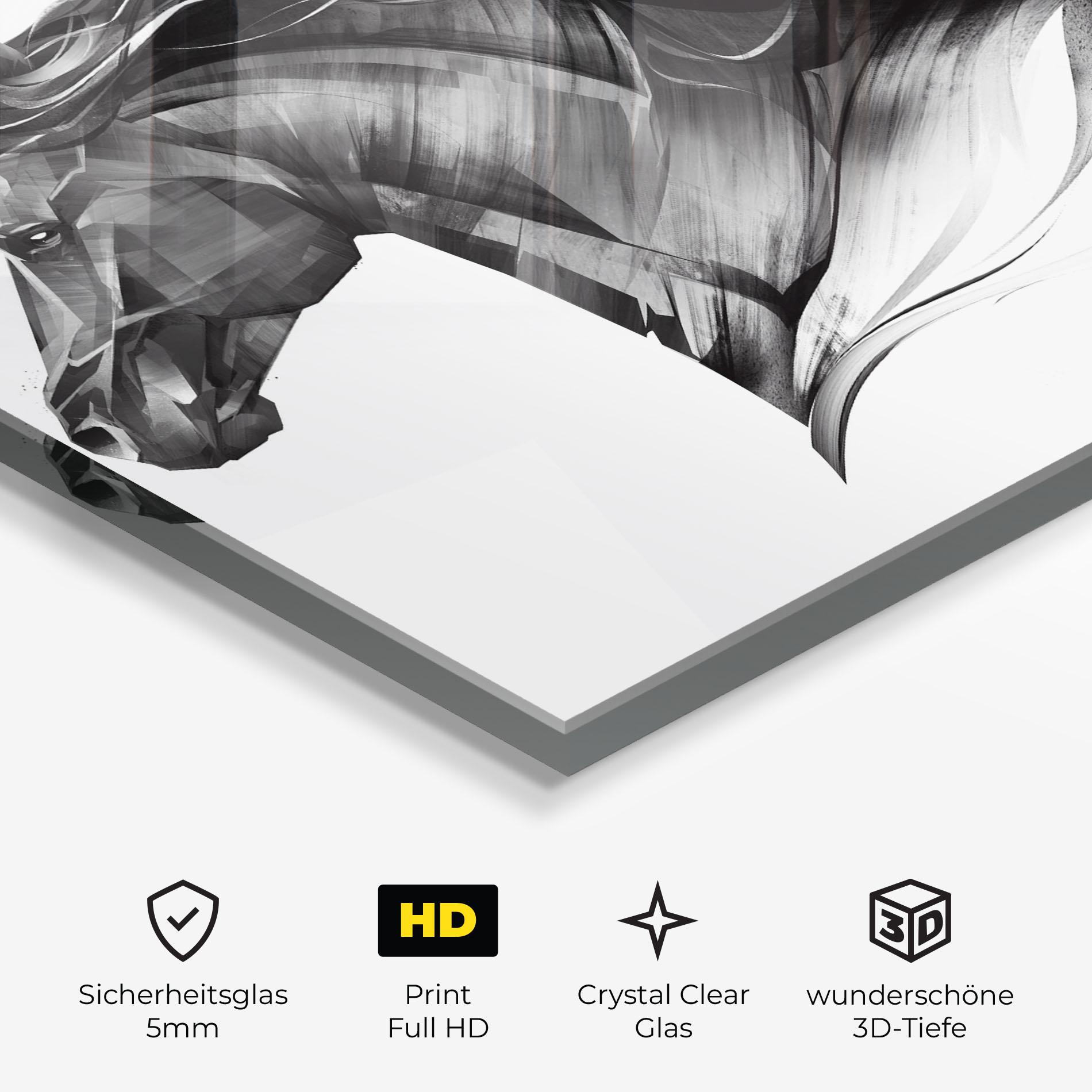 Glasbild Black Portrait Horse mockup 3