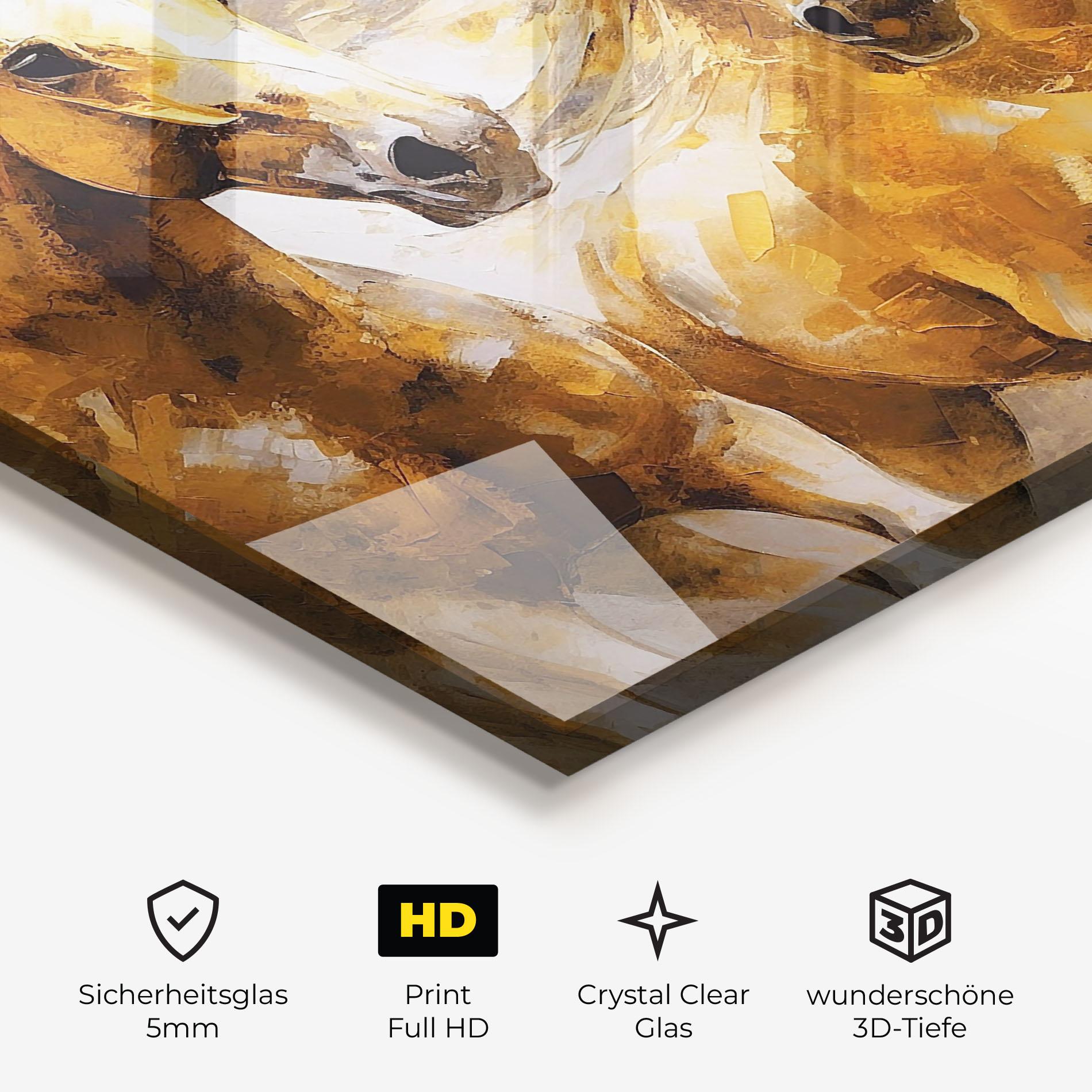 Glasbild Golden Brown Horses mockup 3