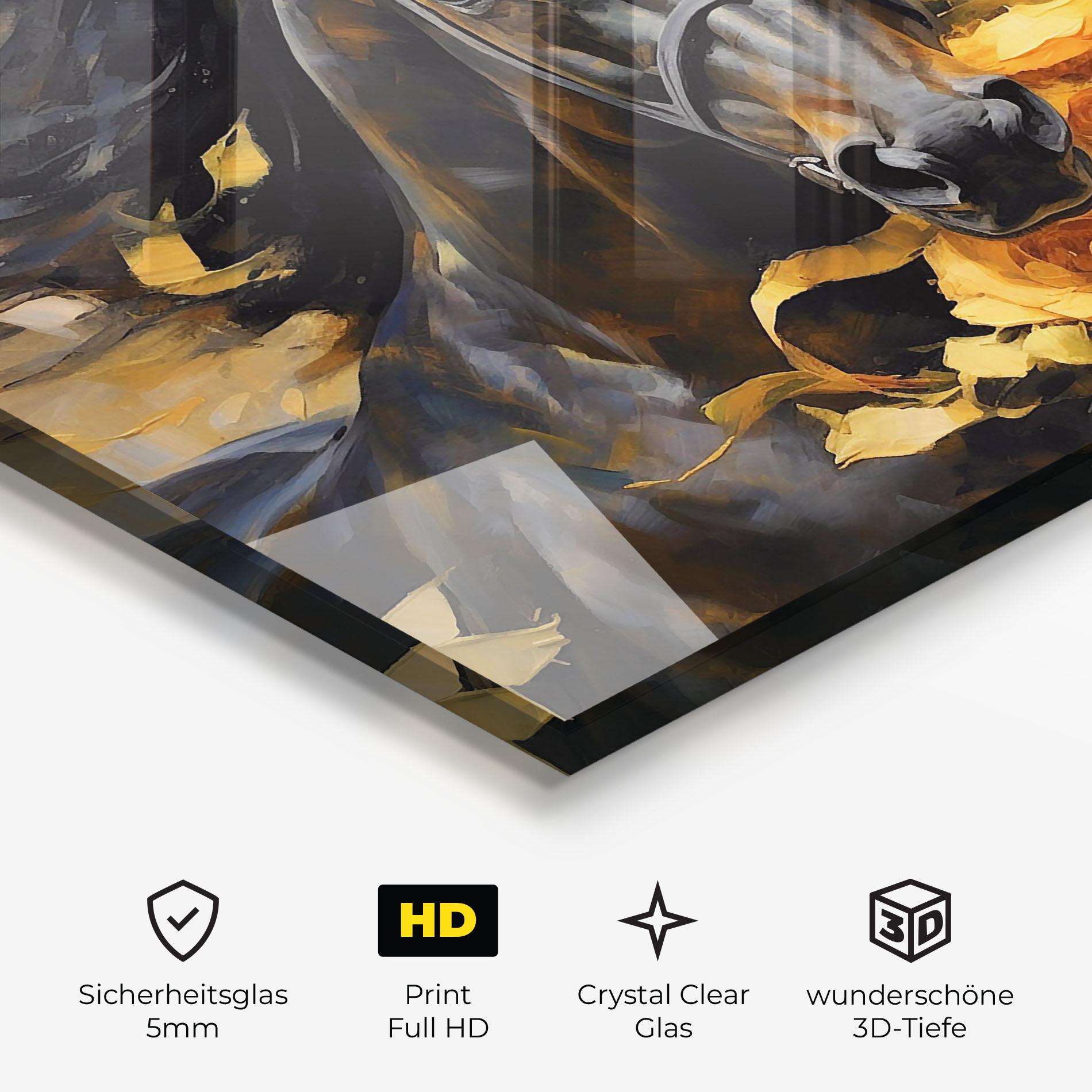 Glasbild Yellow Roses Horse mockup 3