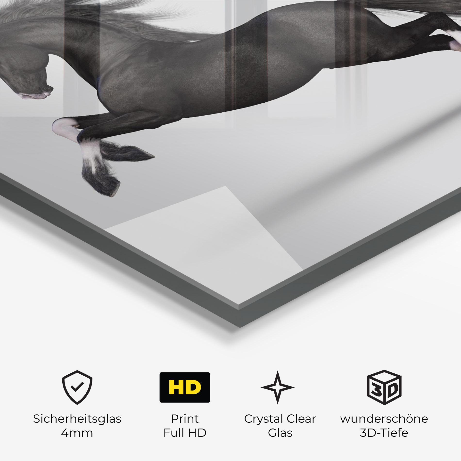 Glasbild Black Horse Galloping mockup 3