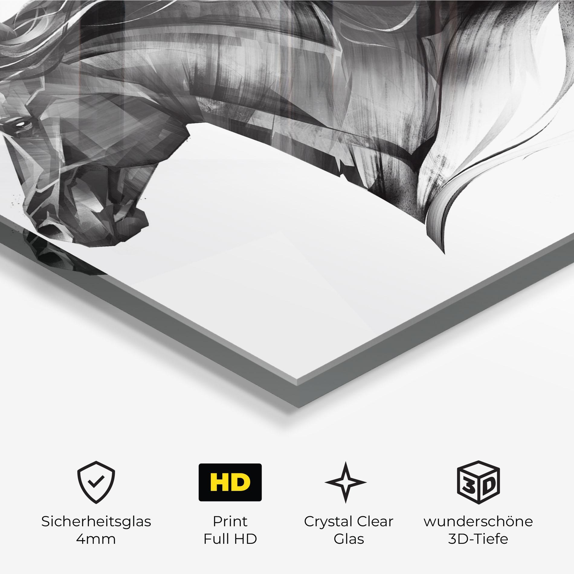 Glasbild Black Portrait Horse mockup 3
