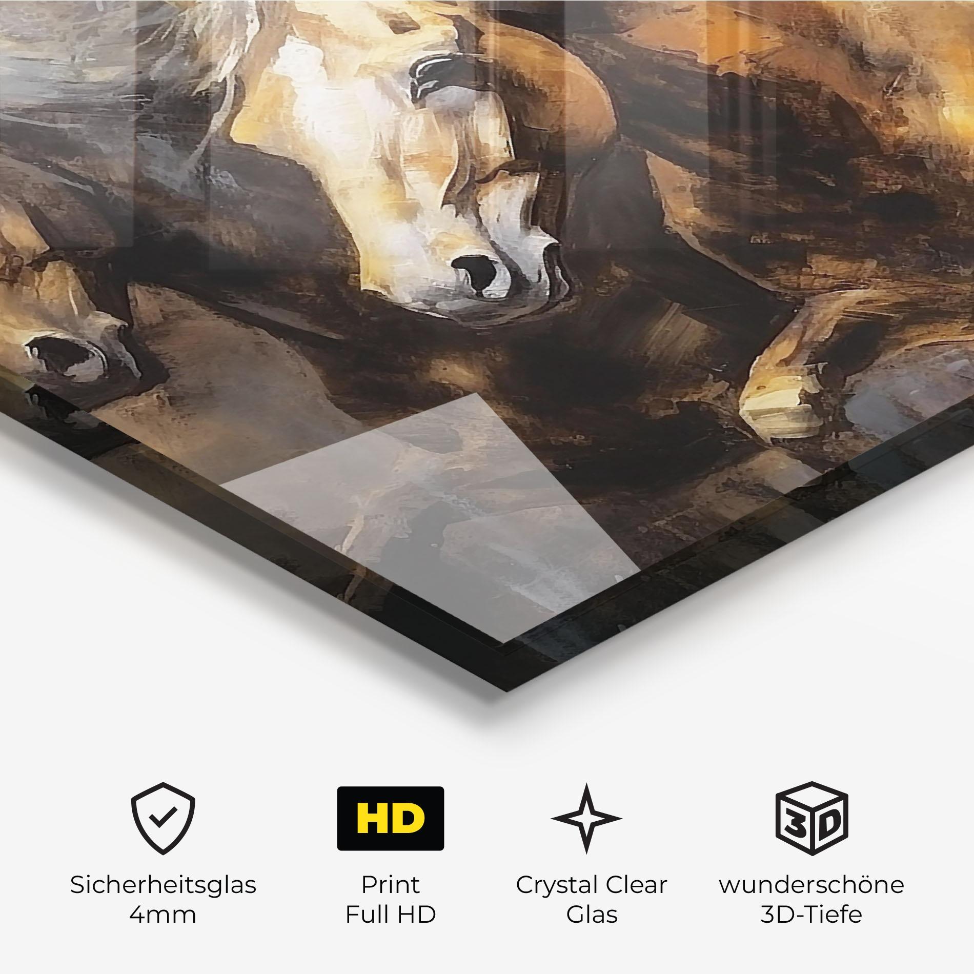Glasbild Brown Horses Running mockup 3