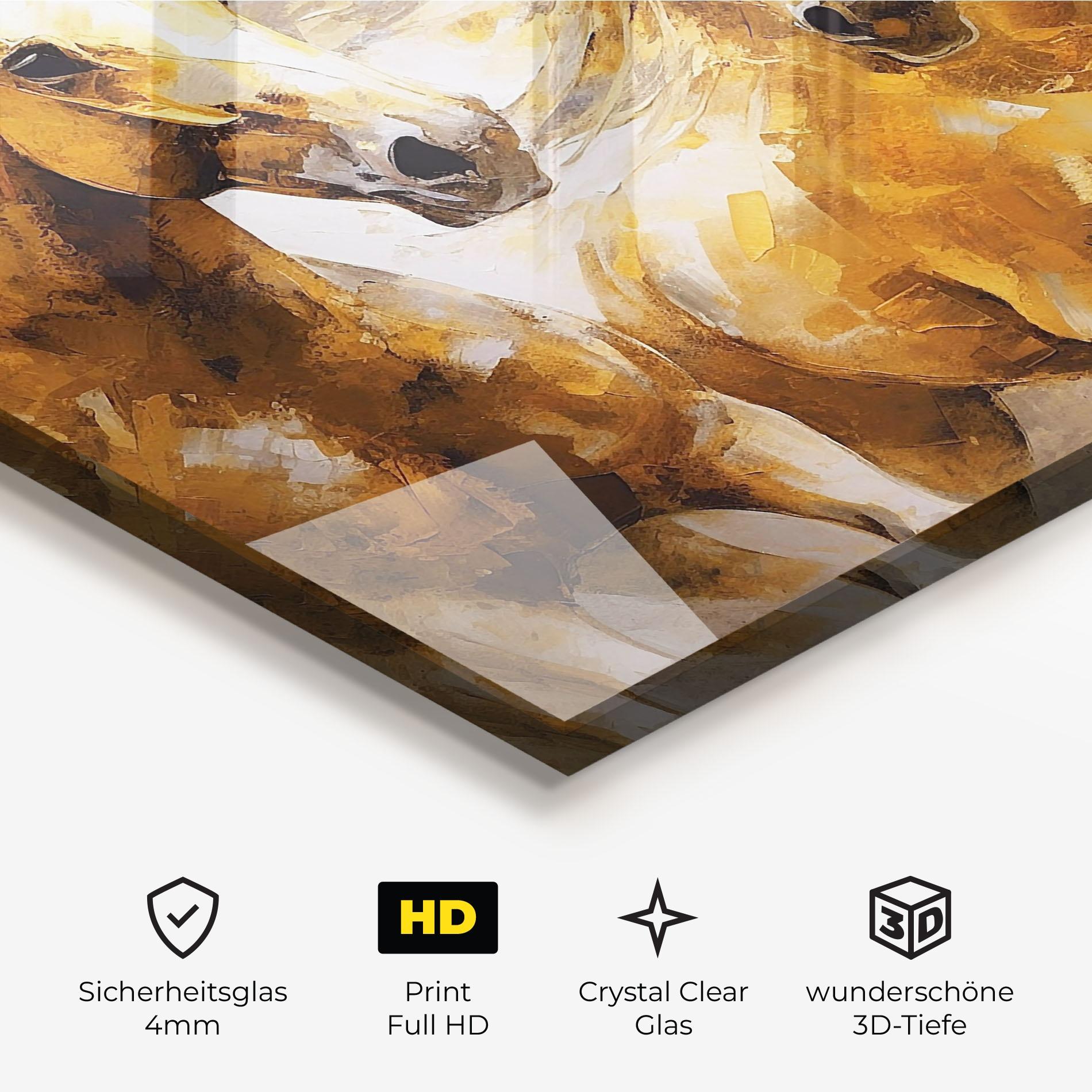 Glasbild Golden Brown Horses mockup 3