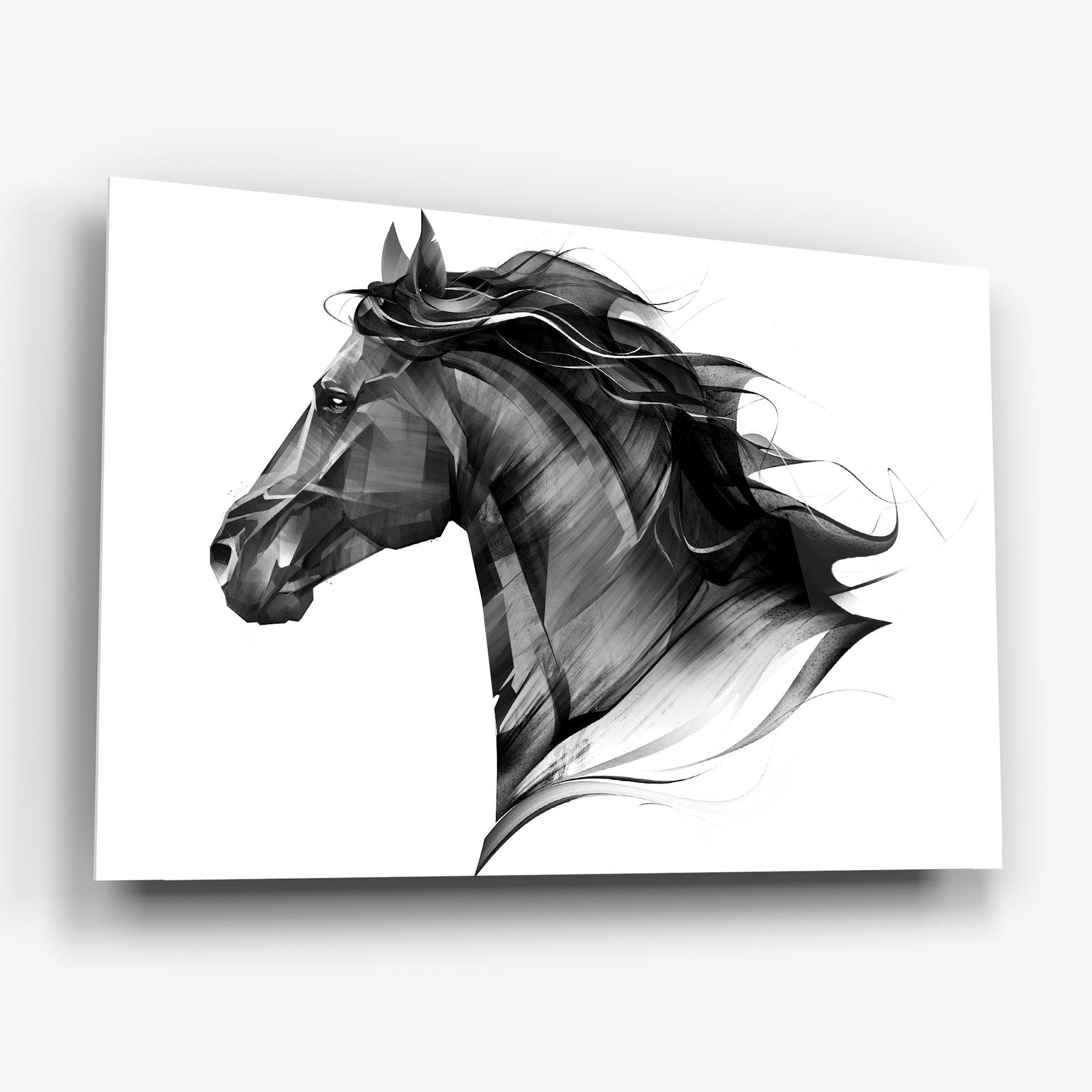 Glasbild Black Portrait Horse mockup 6