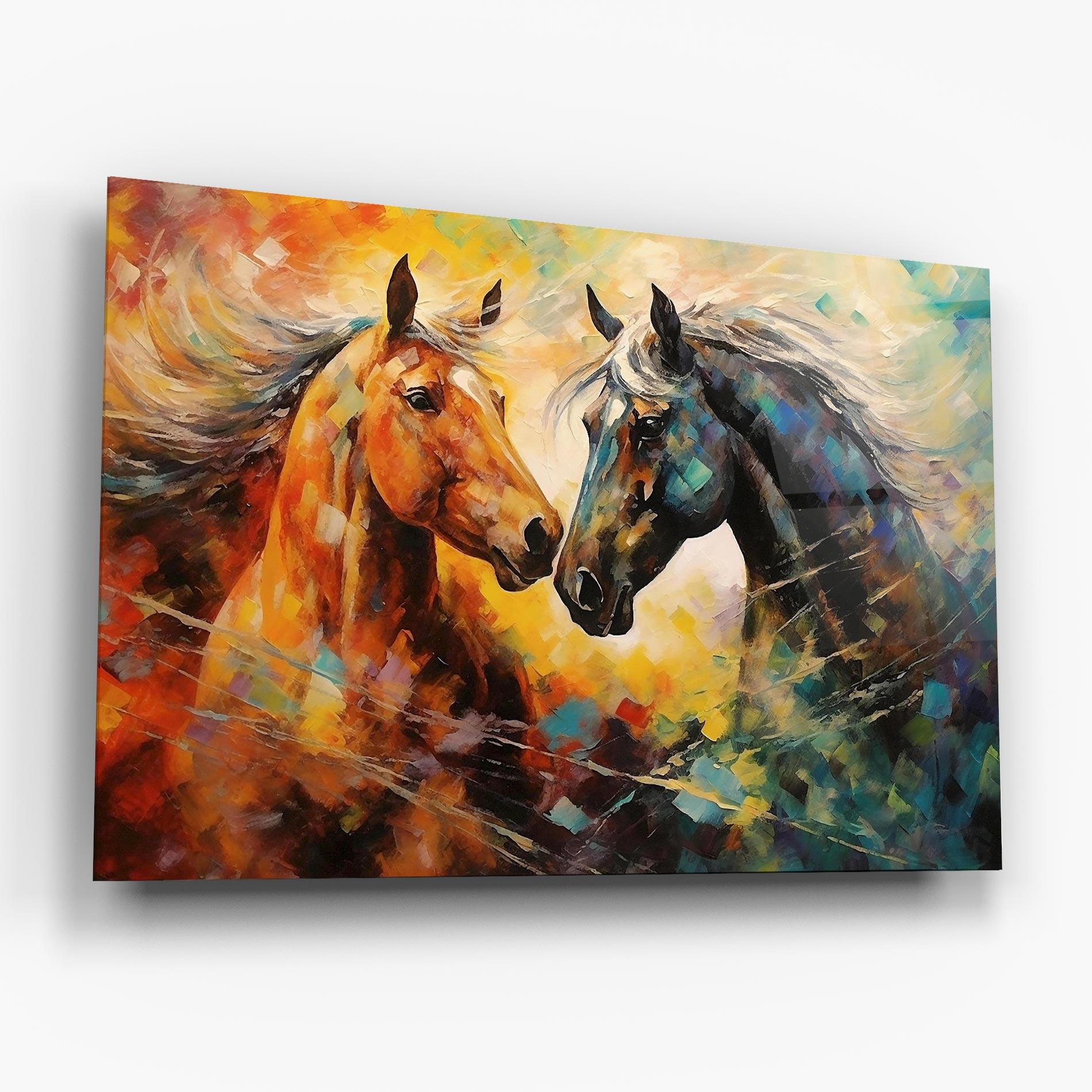 Glasbild Brown Black Horses mockup 6