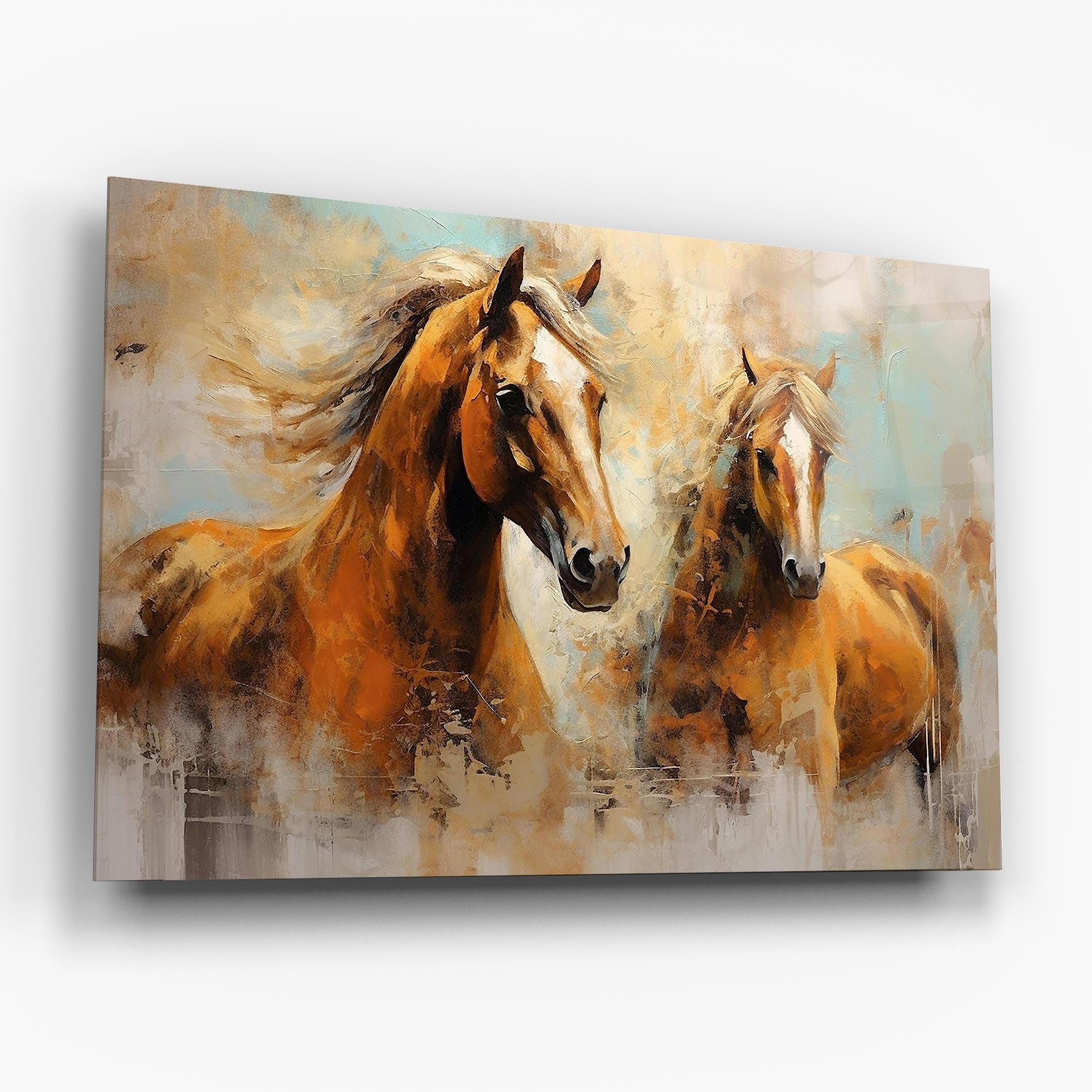 Glasbild Brown Horses Staying mockup 6