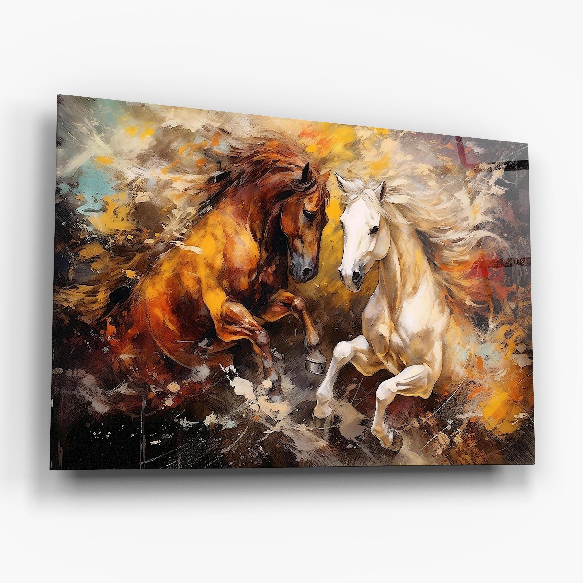Glasbild Brown White Horses mockup 6