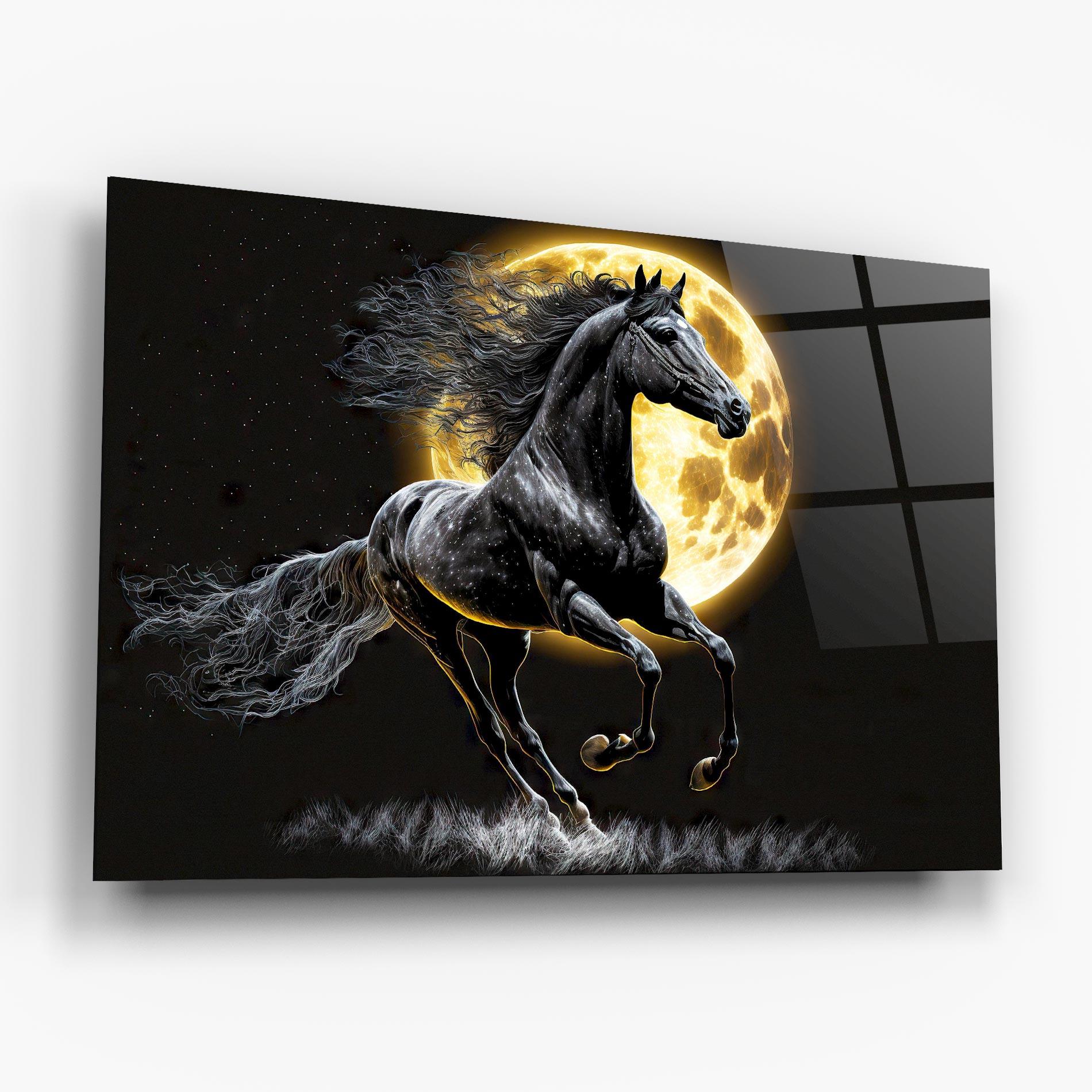 Glasbild Gold Moon Horse mockup 6