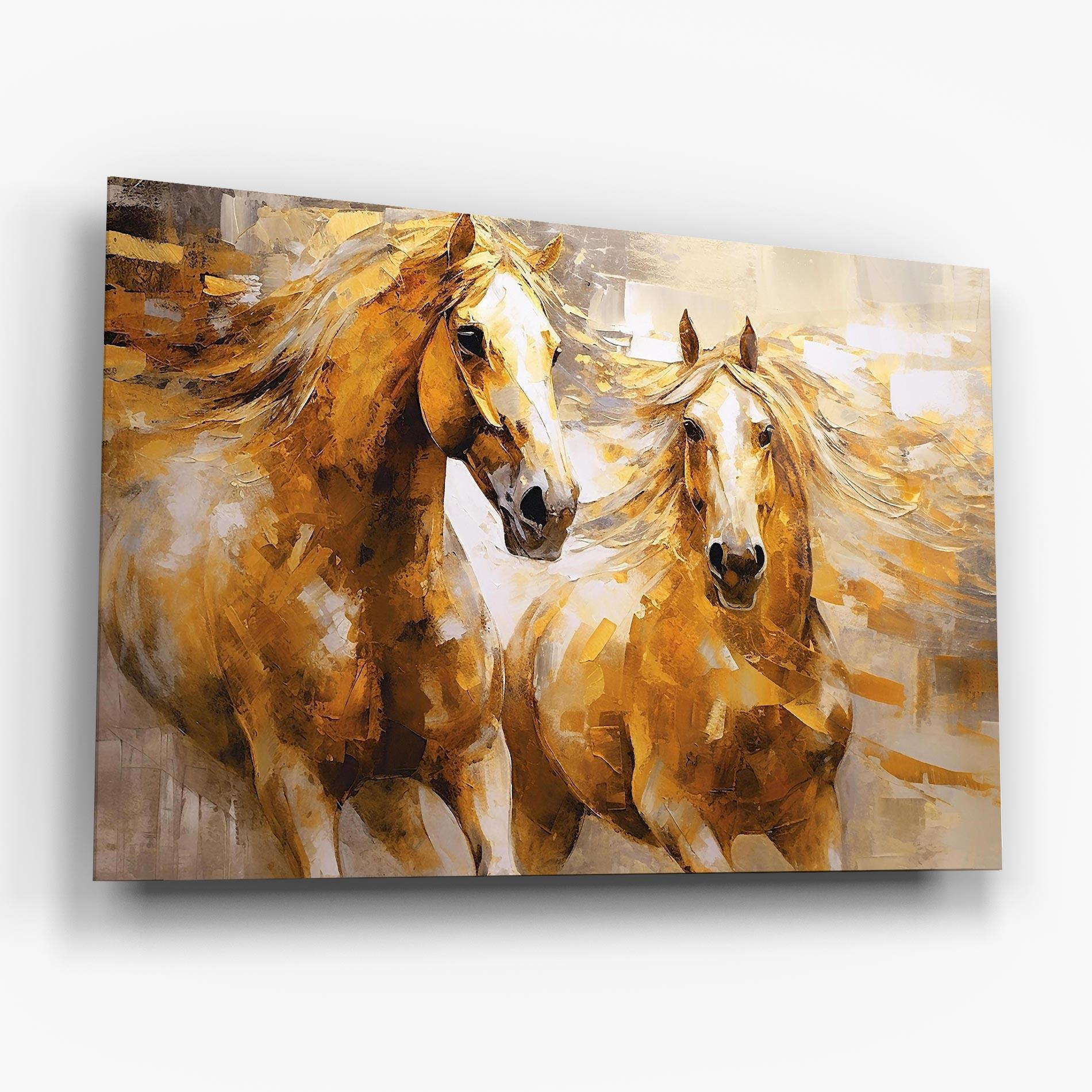 Glasbild Golden Brown Horses mockup 6