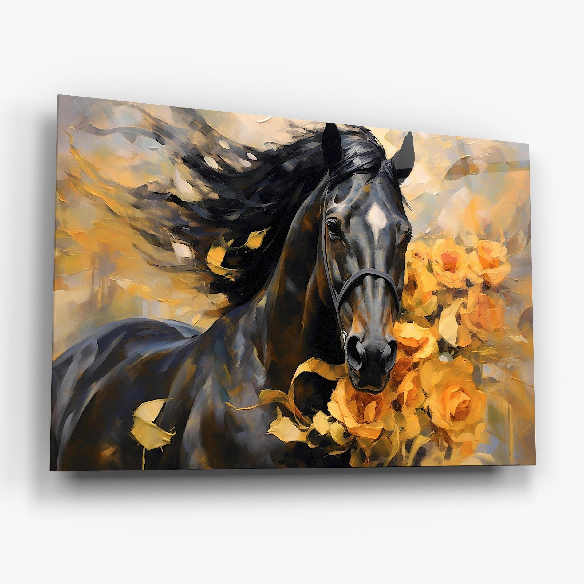 Glasbild Yellow Roses Horse mockup 6