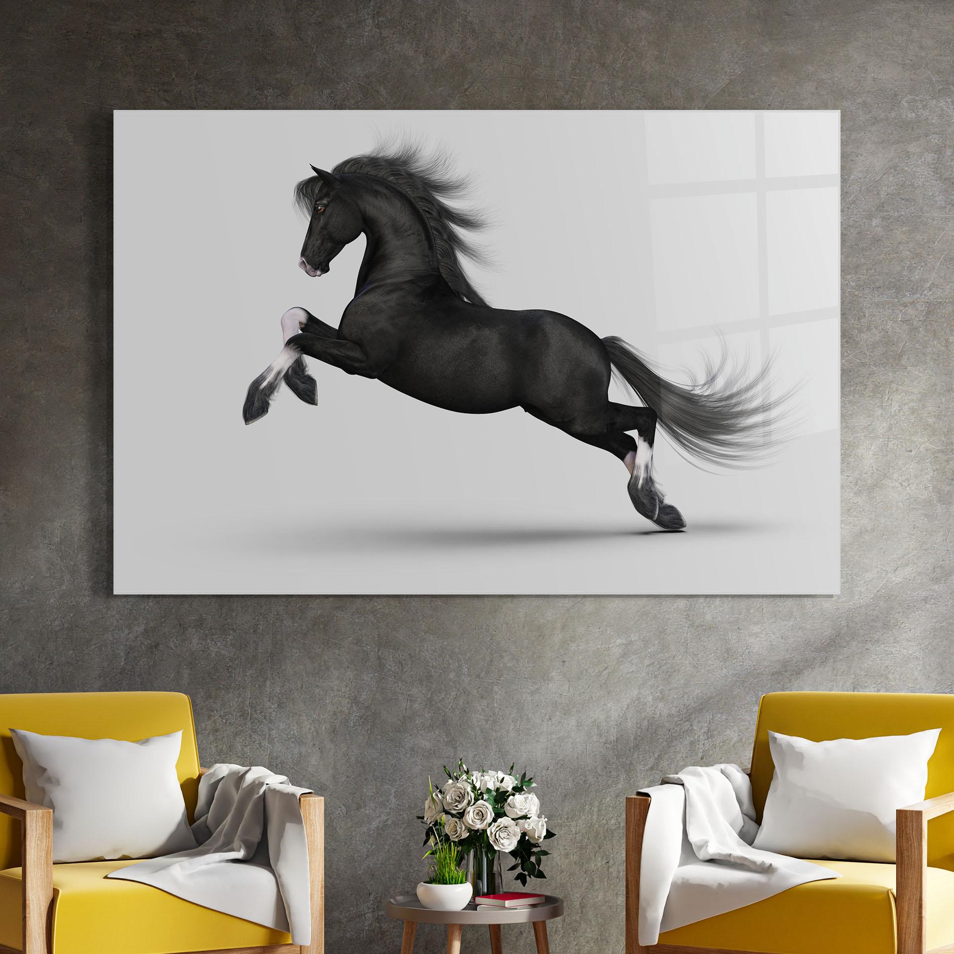Glasbild Black Horse Galloping mockup 4