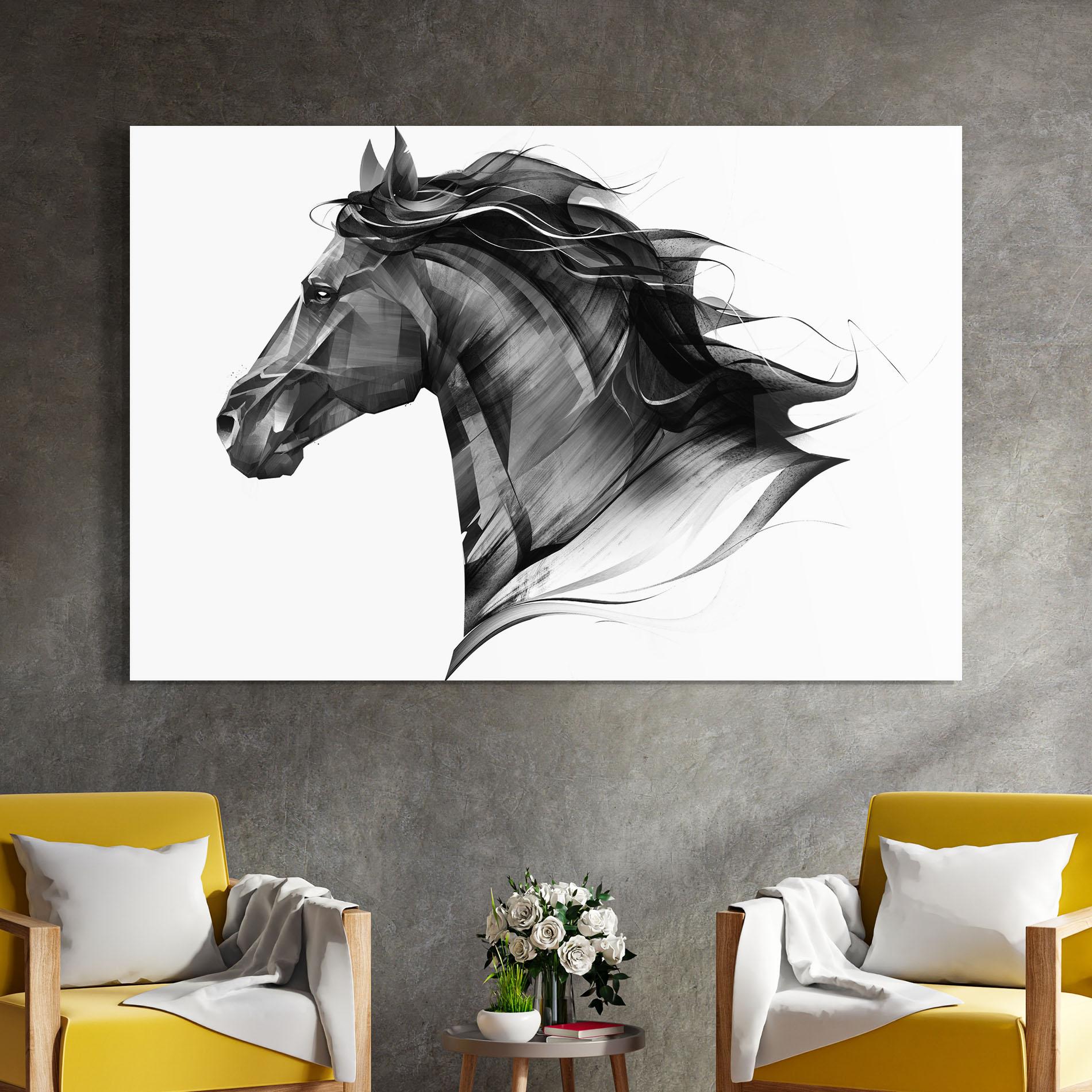 Glasbild Black Portrait Horse mockup 4