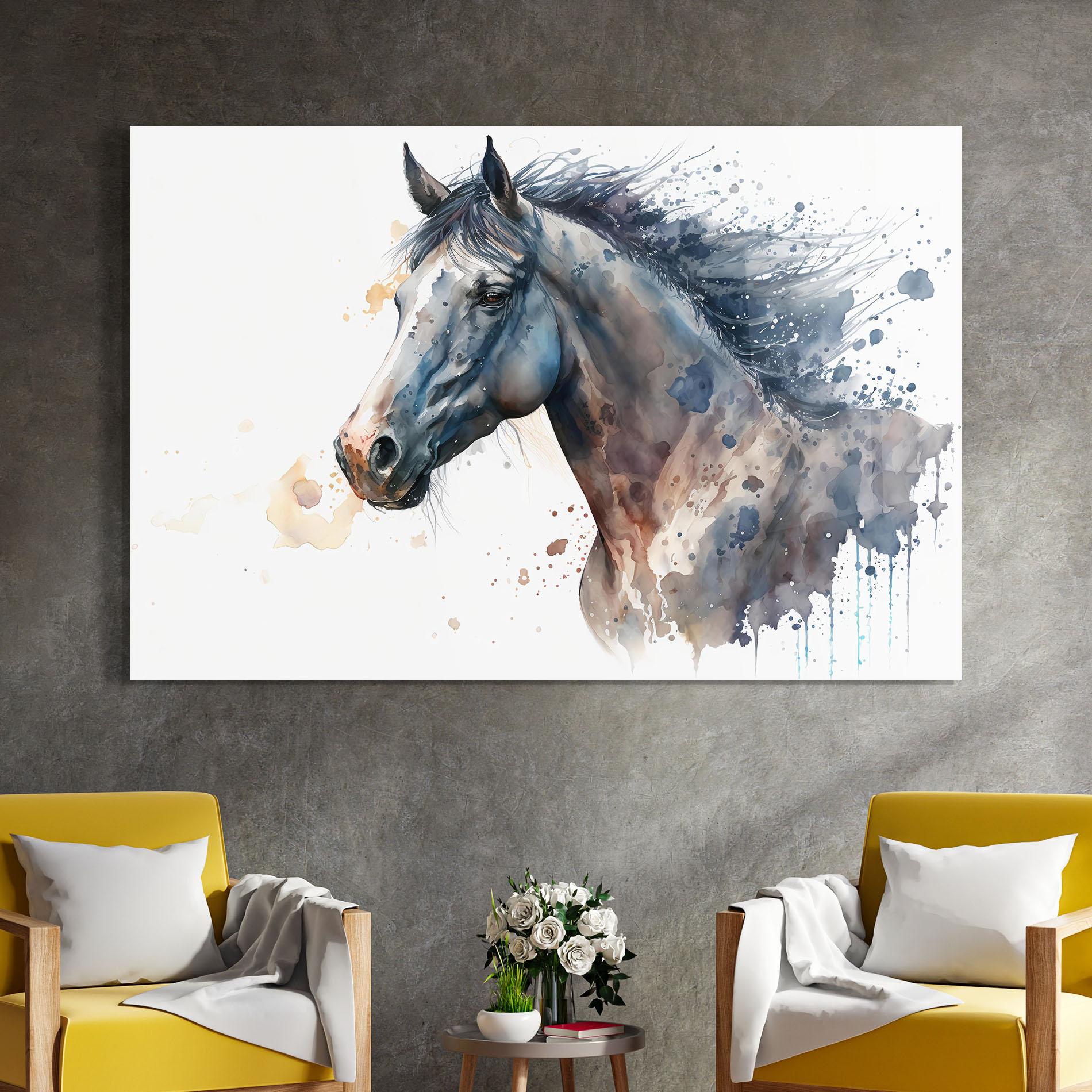 Glasbild Blue Horse Painting mockup 4