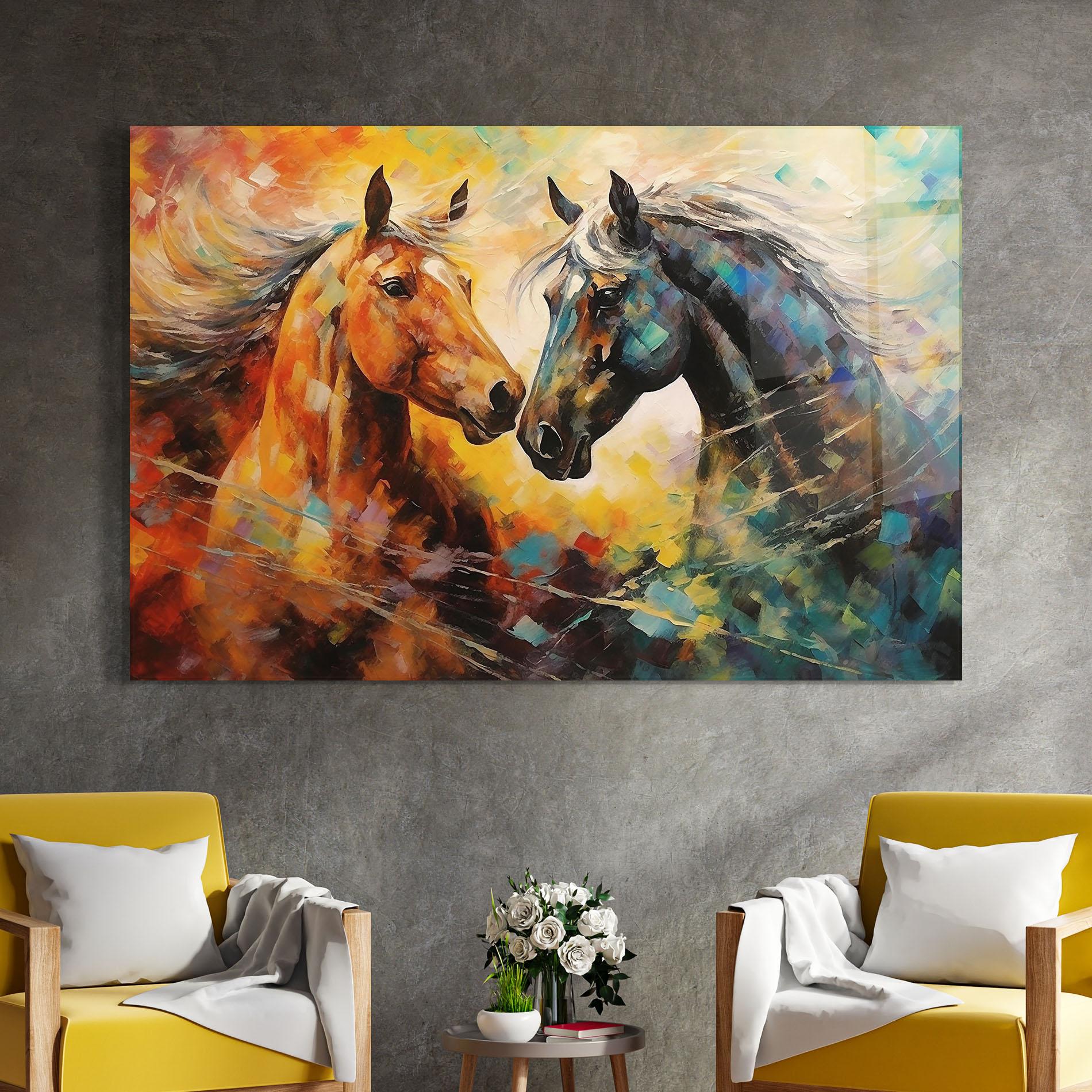 Glasbild Brown Black Horses mockup 4