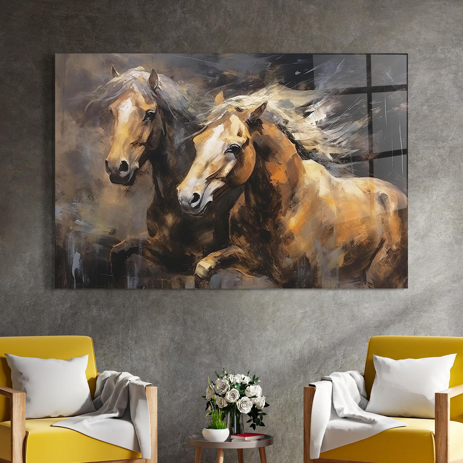 Glasbild Brown Horses Running mockup 4