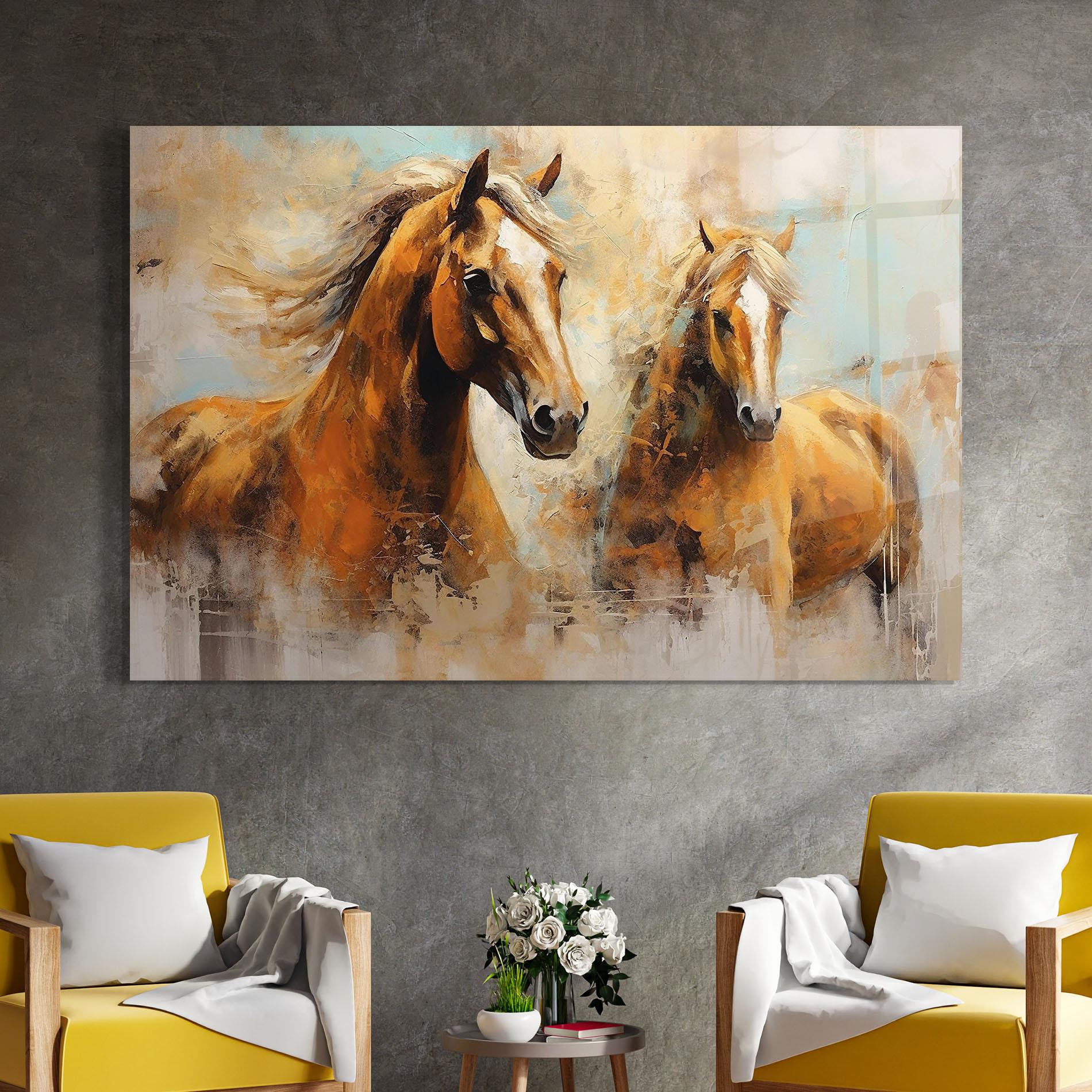 Glasbild Brown Horses Staying mockup 4