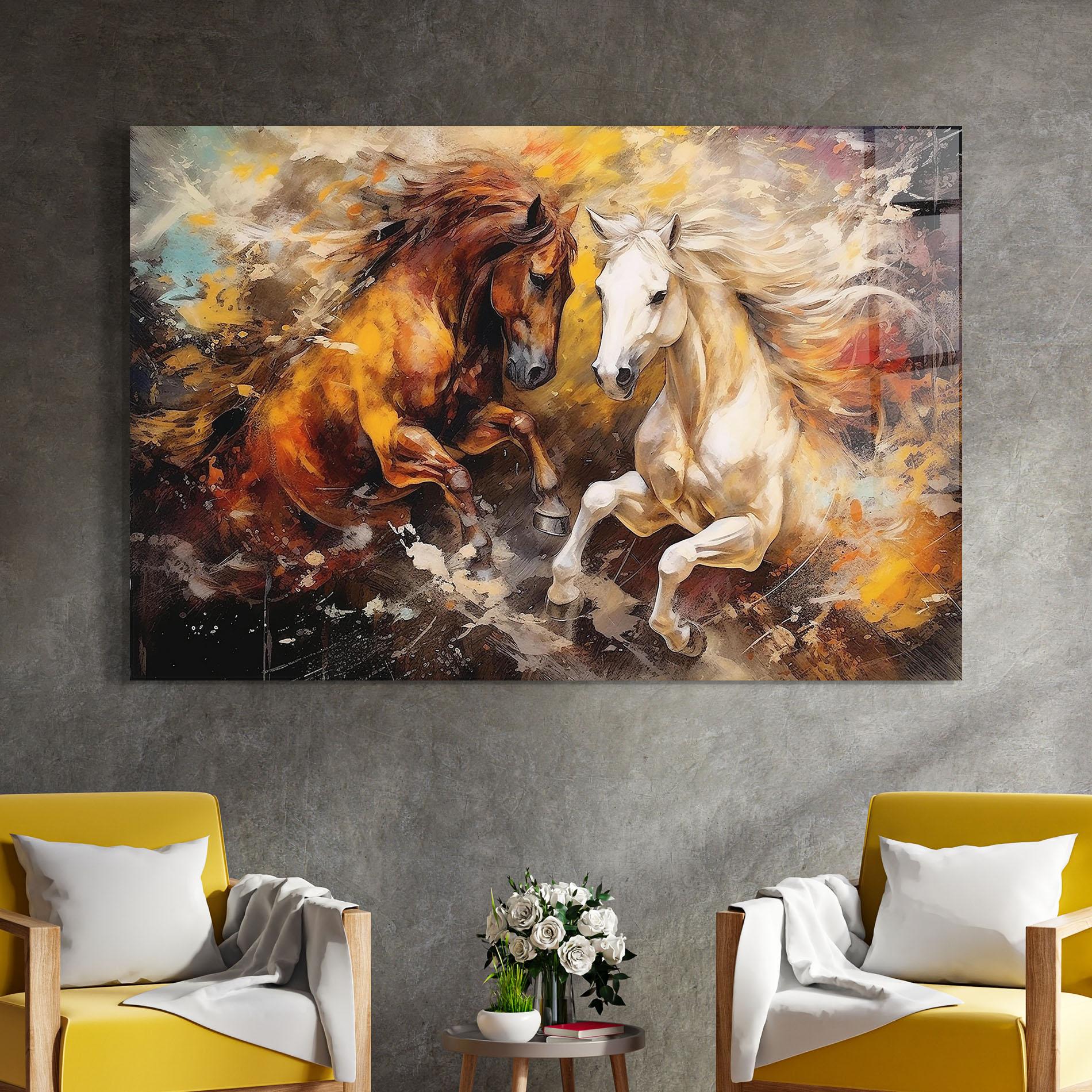 Glasbild Brown White Horses mockup 4