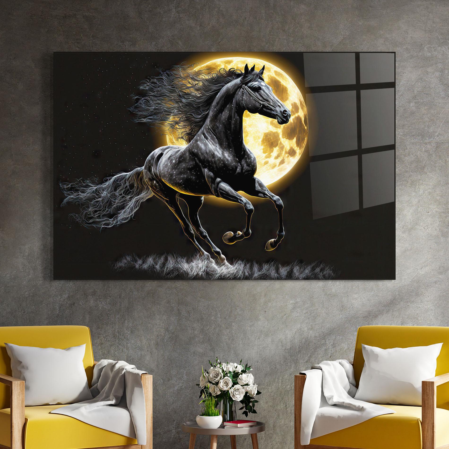 Glasbild Gold Moon Horse mockup 4