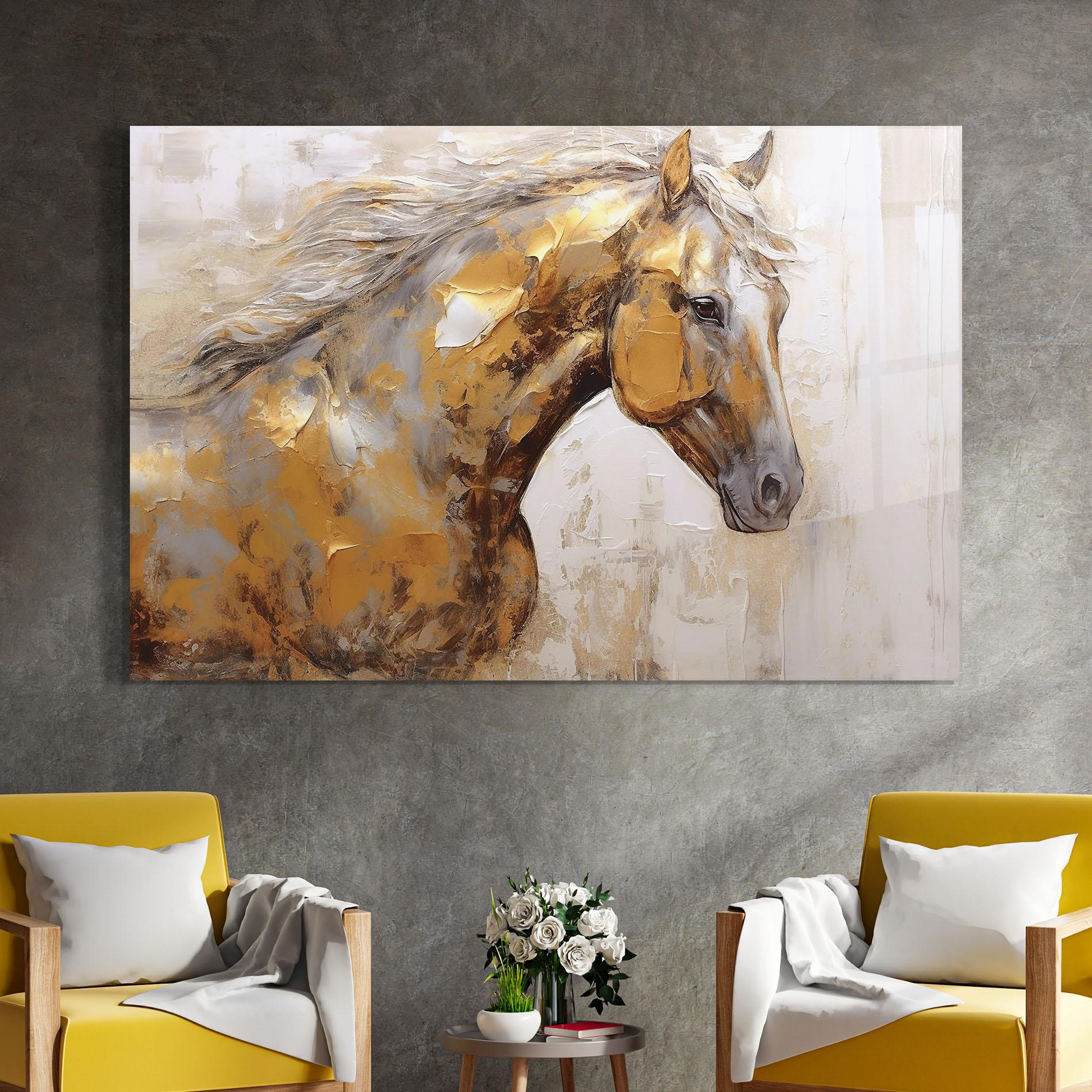 Glasbild Gold Texture Horse mockup 4
