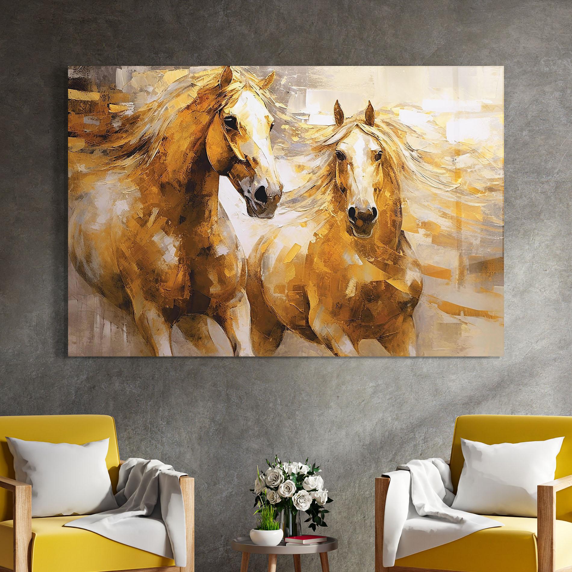 Glasbild Golden Brown Horses mockup 4